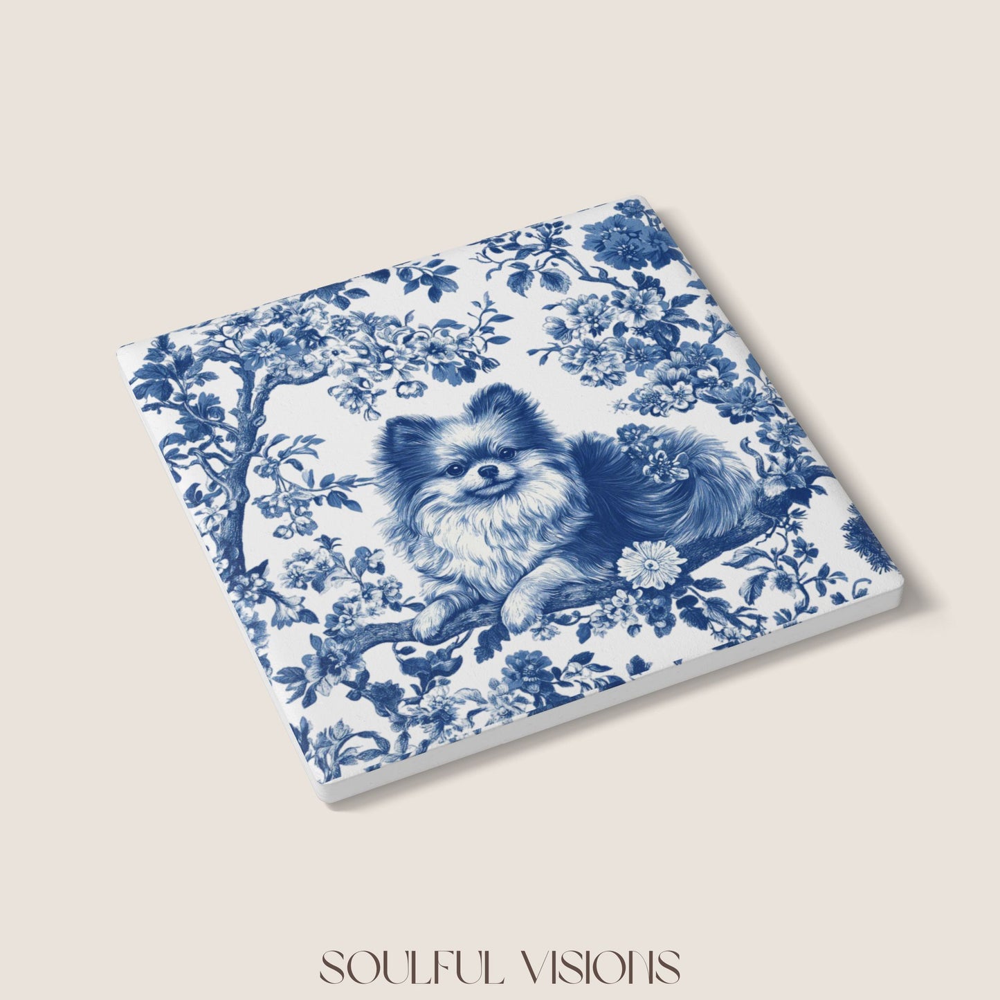 Pomeranian Ceramic Coaster French Toile