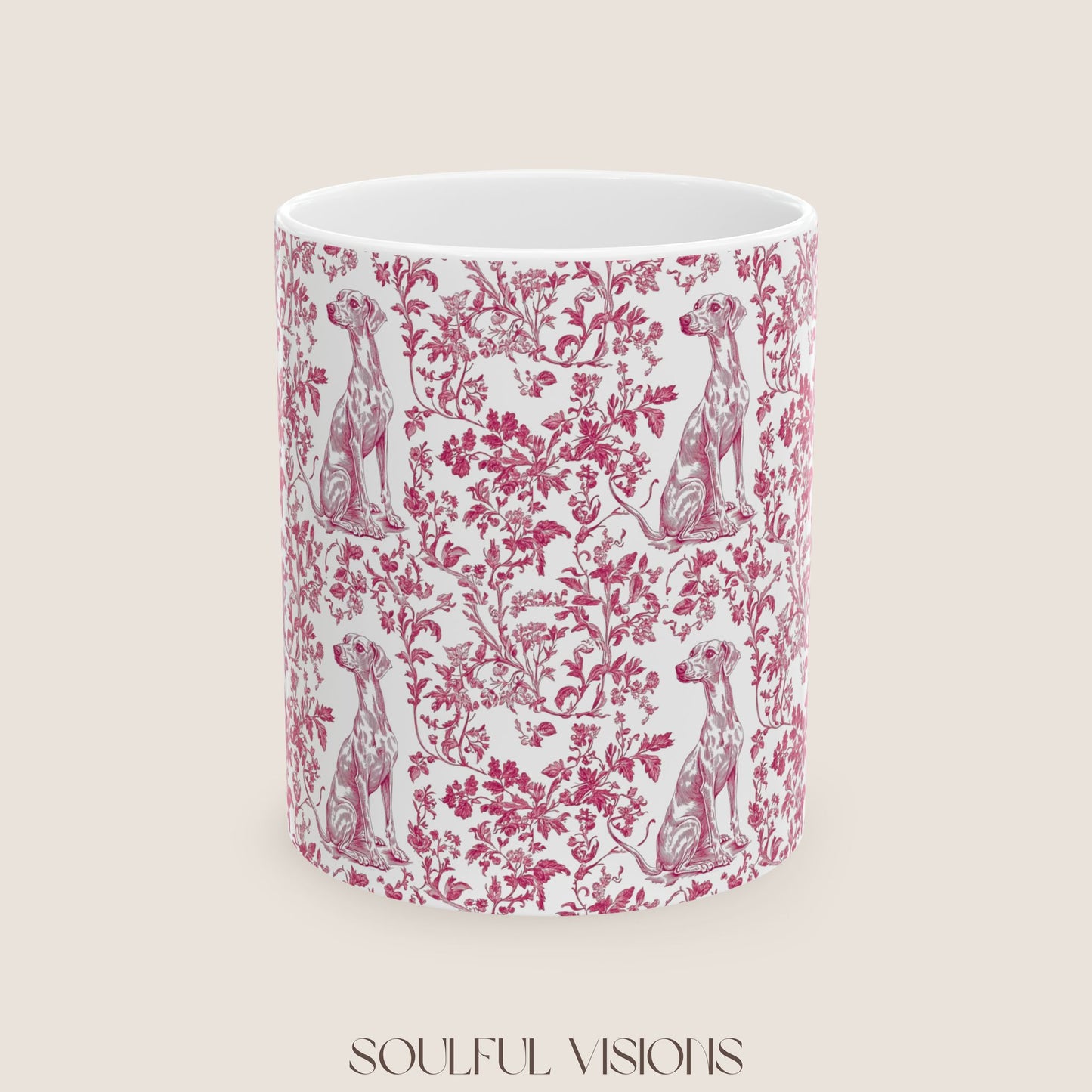 Whippet French Pink Toile De Jouy Mug