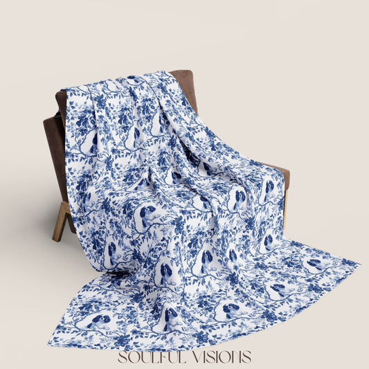 Cavalier King Charles Spaniel French Toile De Jouy Blanket