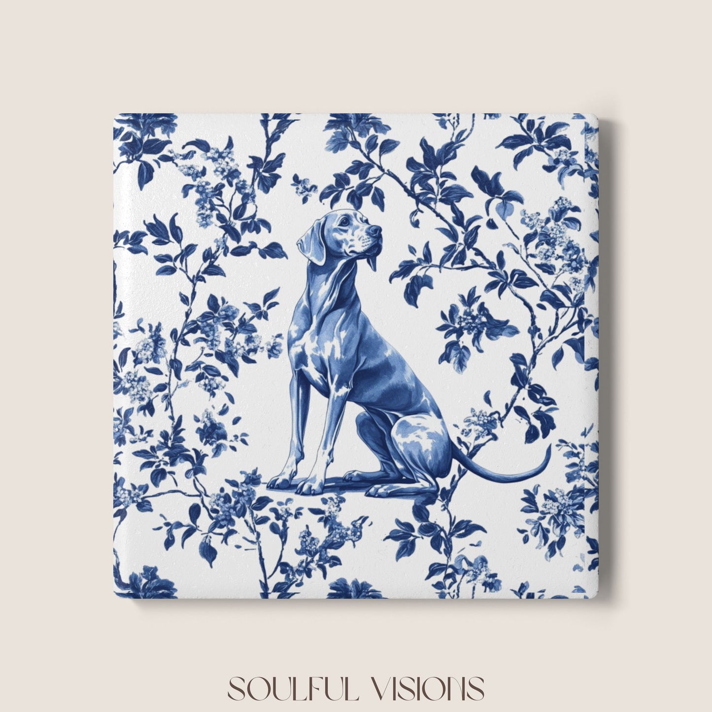 Weimaraner Ceramic Coaster French Toile