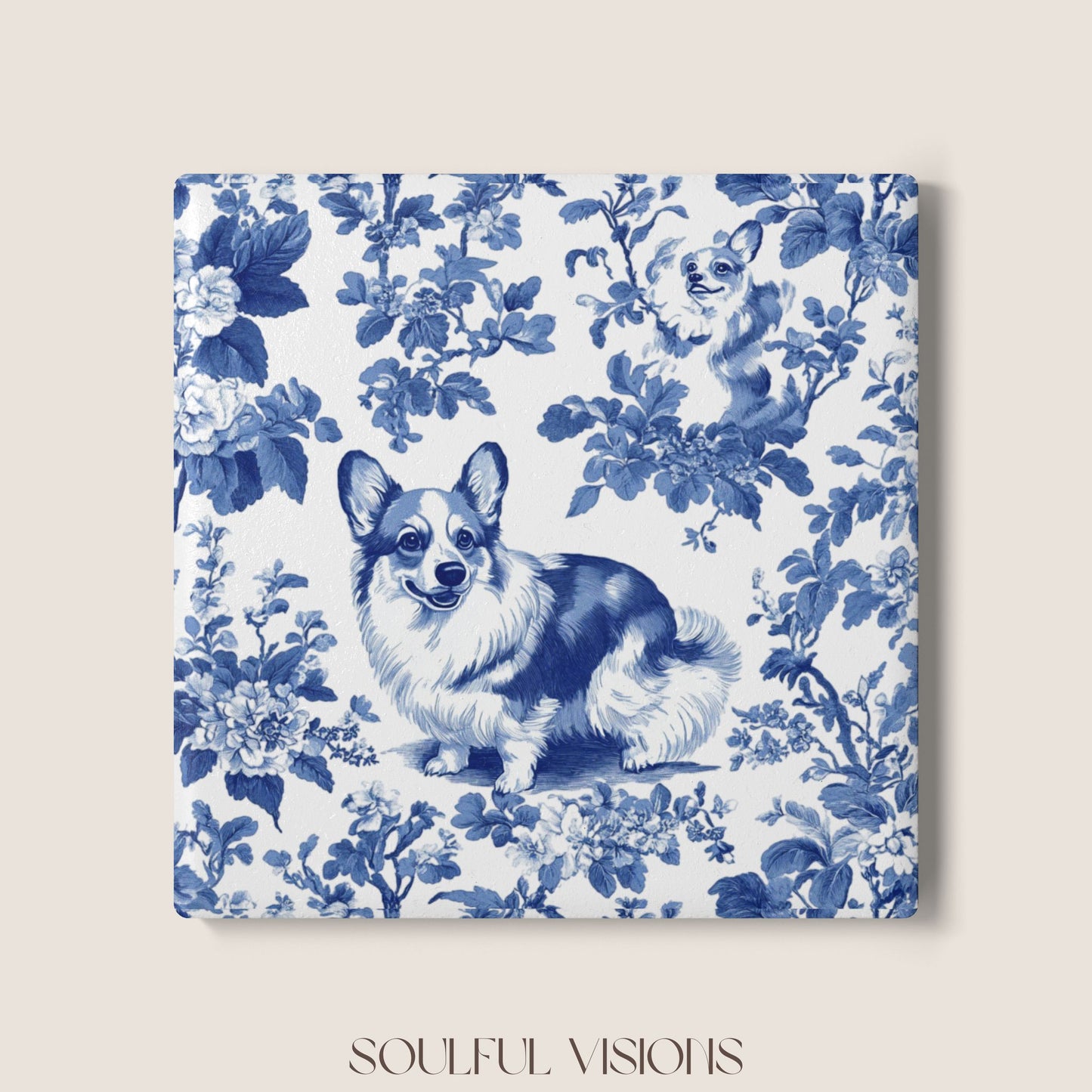 Corgi Ceramic Coaster French Toile