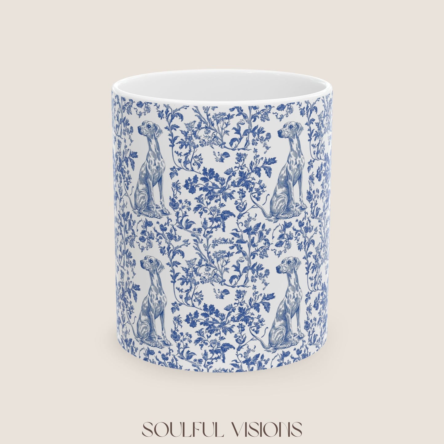 Whippet French Blue Toile De Jouy Mug