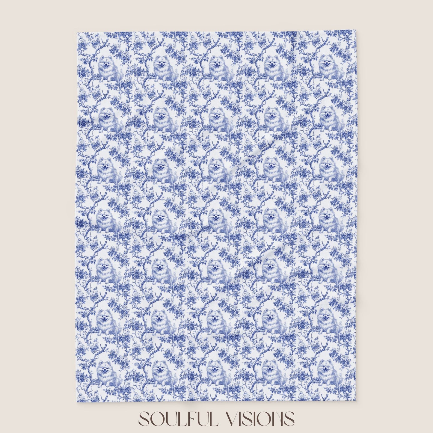 Pomeranian French Toile De Jouy Blanket