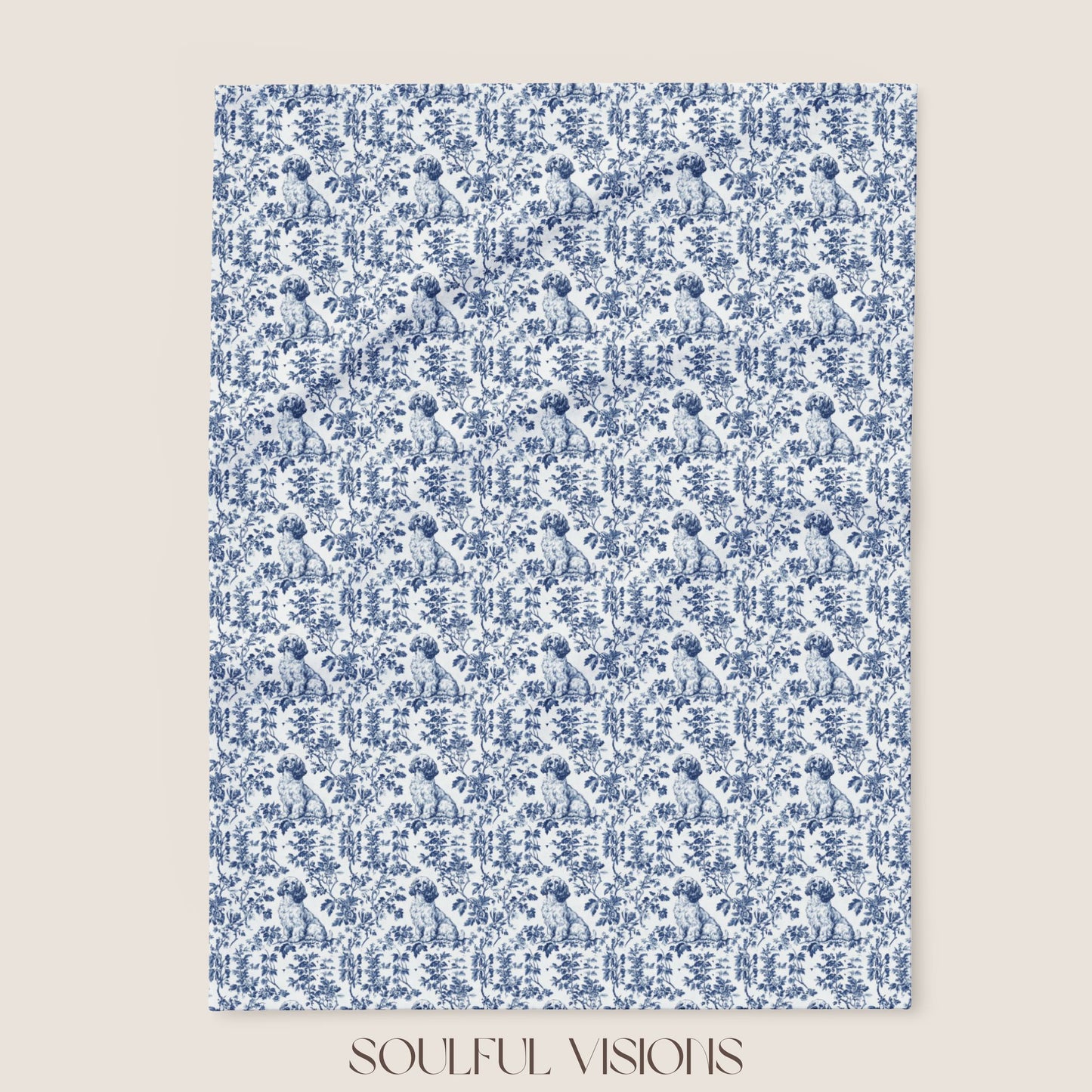 Cocker Spaniel French Toile De Jouy Blanket