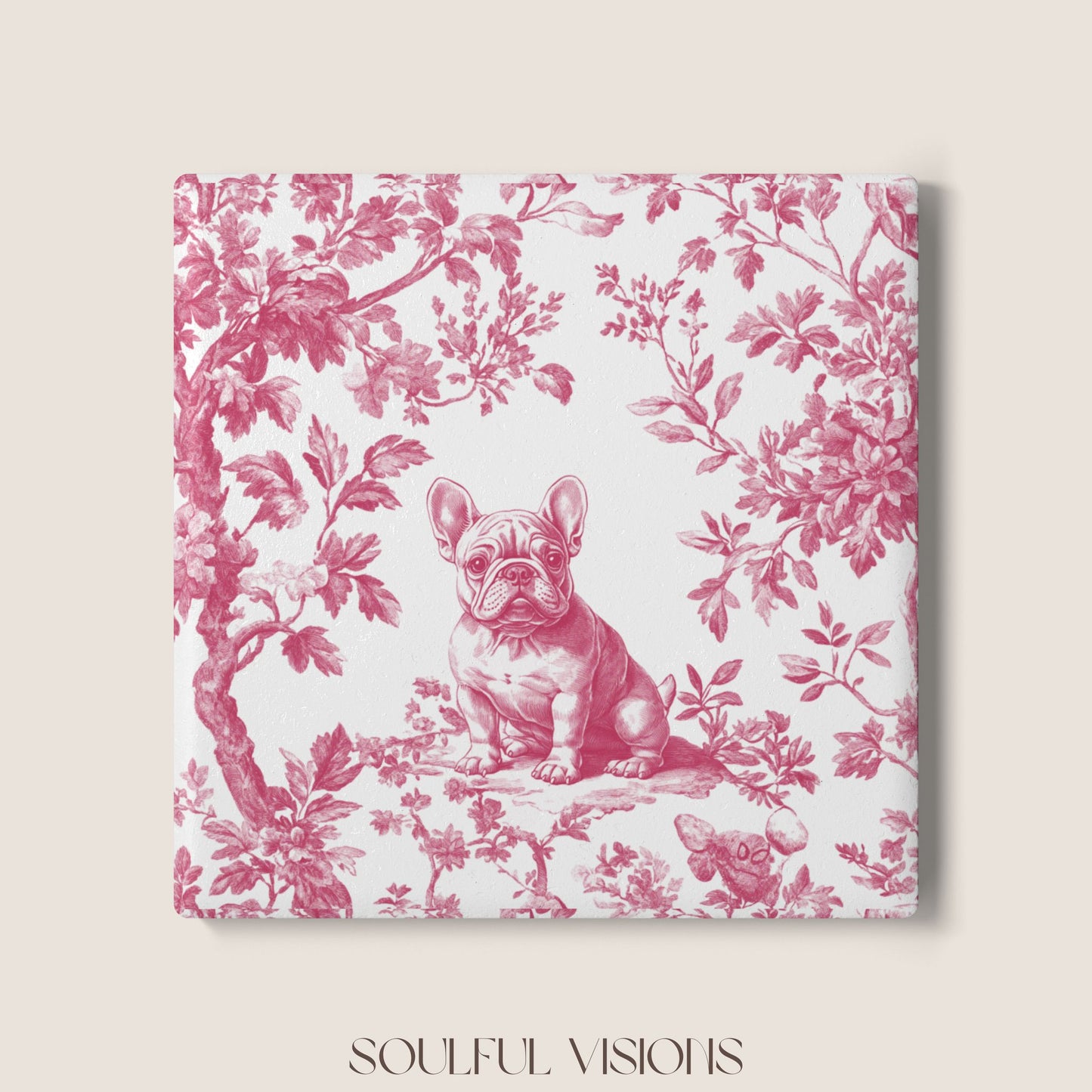 French bulldog Ceramic Coaster French Pink Toile