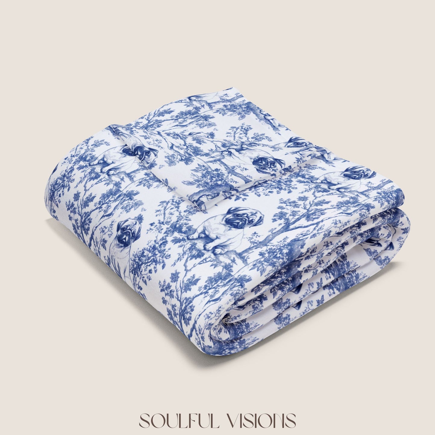 Pug 2 Toile French Toile De Jouy Blanket