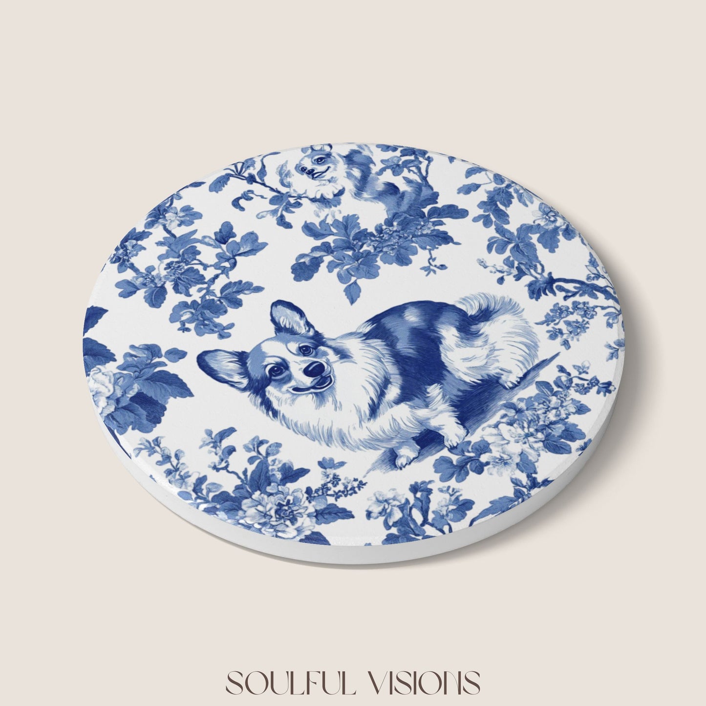 Corgi Ceramic Coaster French Toile