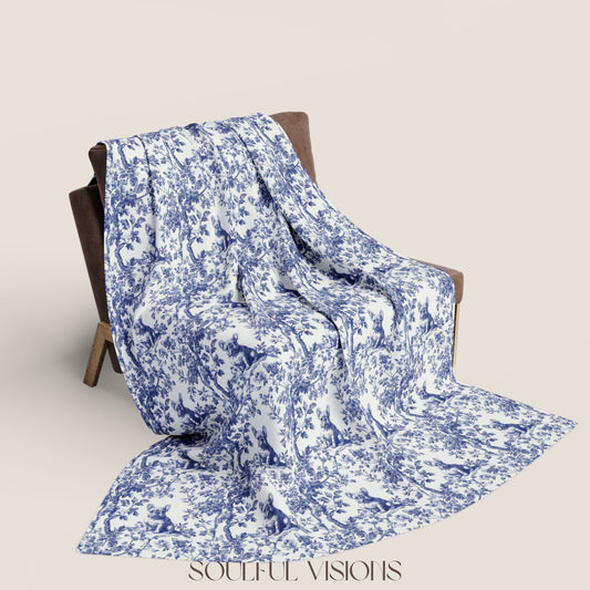 French Bulldog French Toile De Jouy Blanket