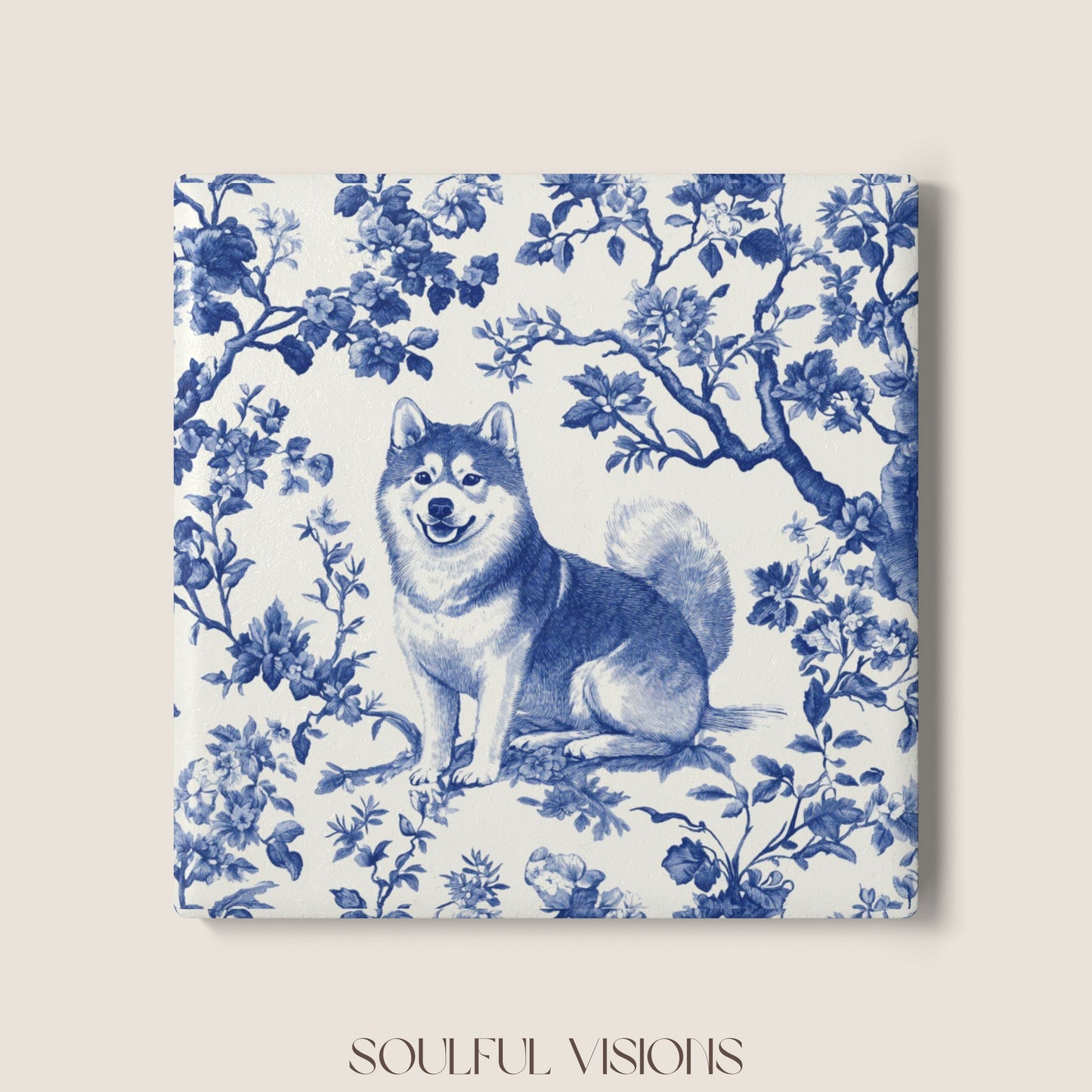 Shiba inu Ceramic Coaster French Toile