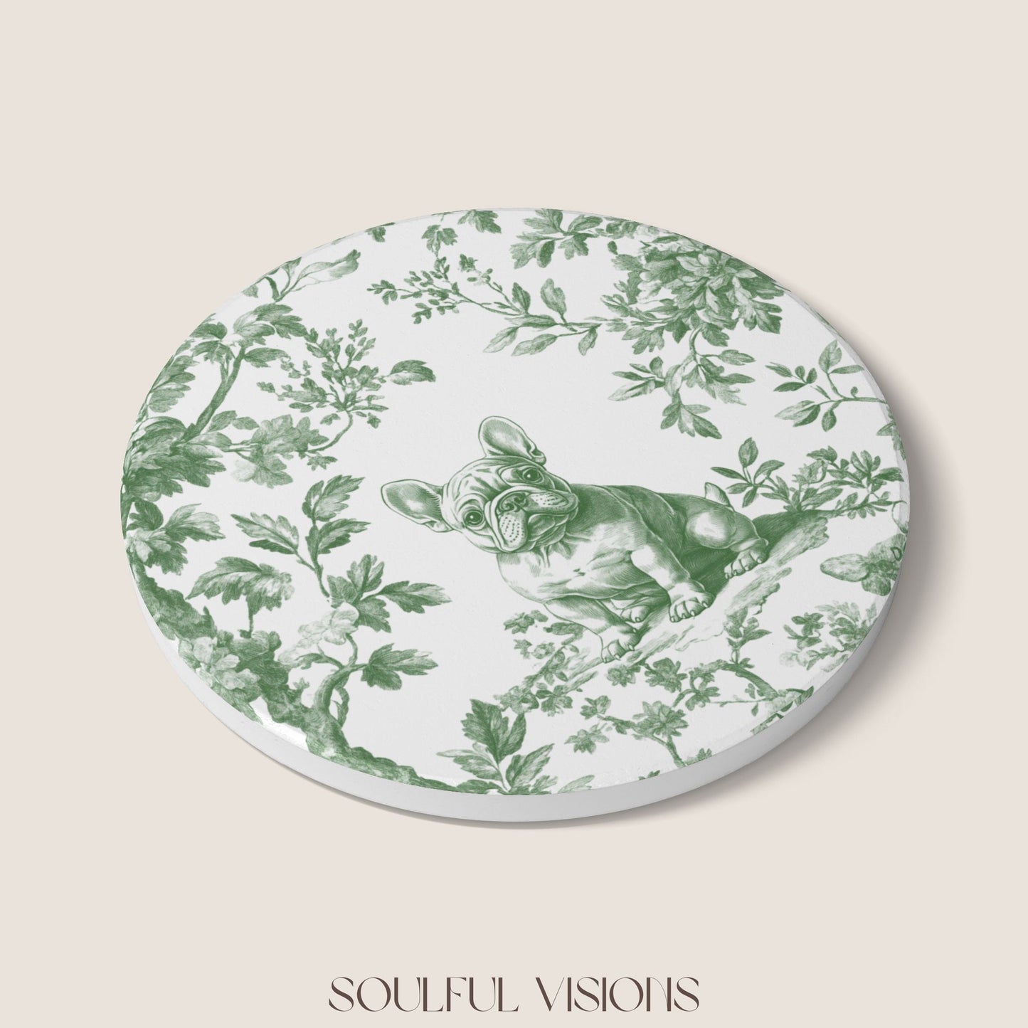 French bulldog Ceramic Coaster French Pastel Toile