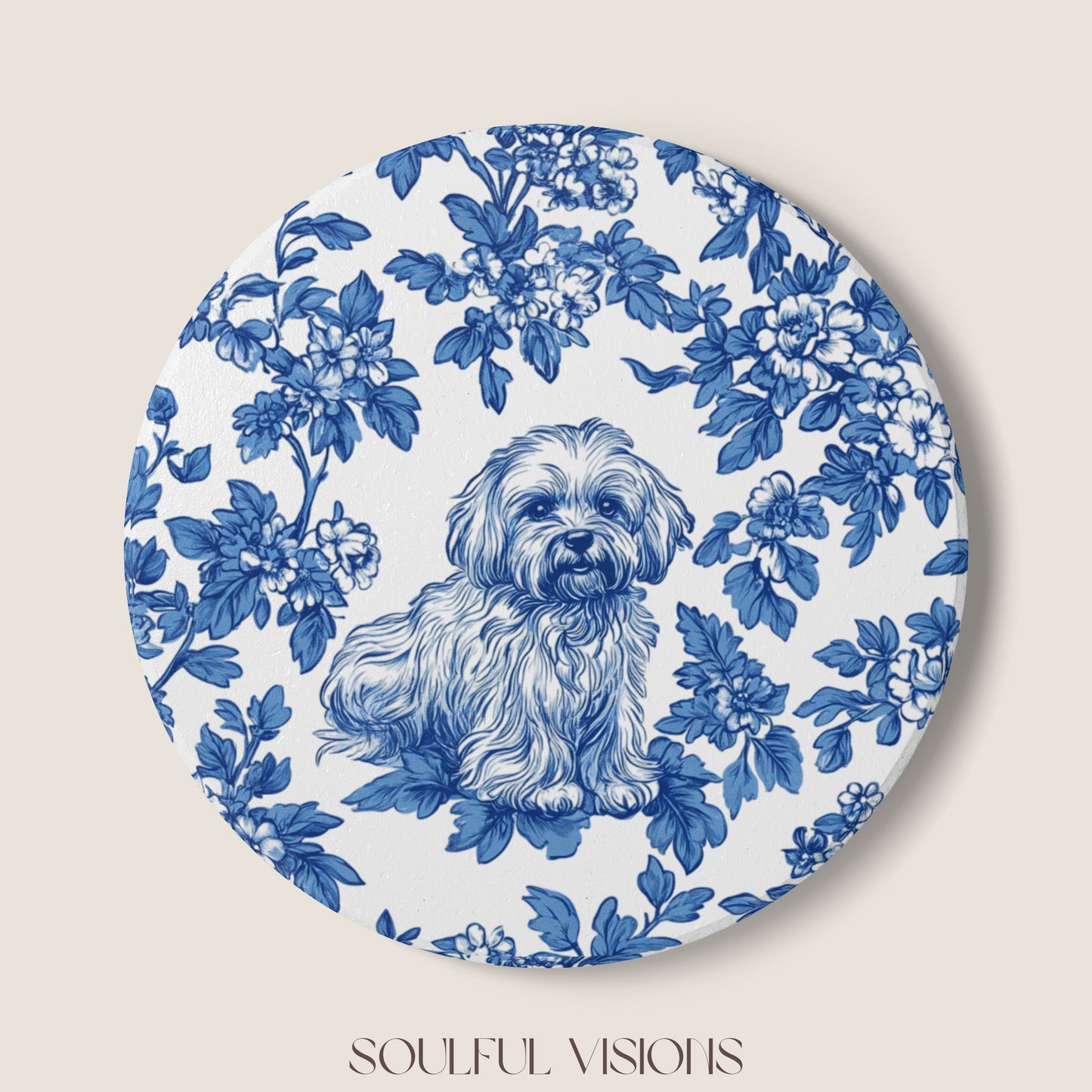 Havanese Ceramic Coaster French Blue Toile