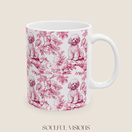Mini Poodle French Pink Toile De Jouy Mug