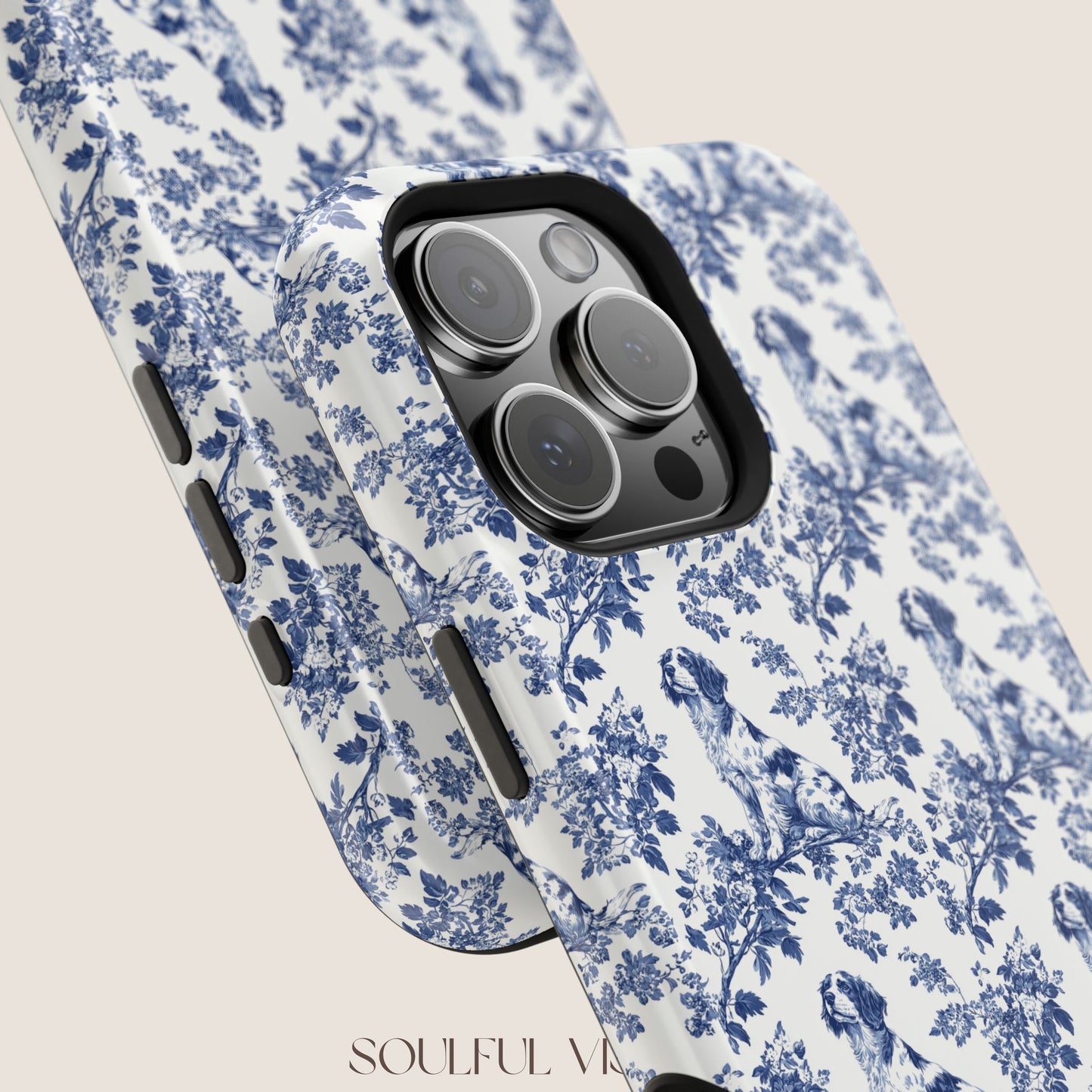 Brittany Spaniel Toile De Jouy Magnetic Phone Case