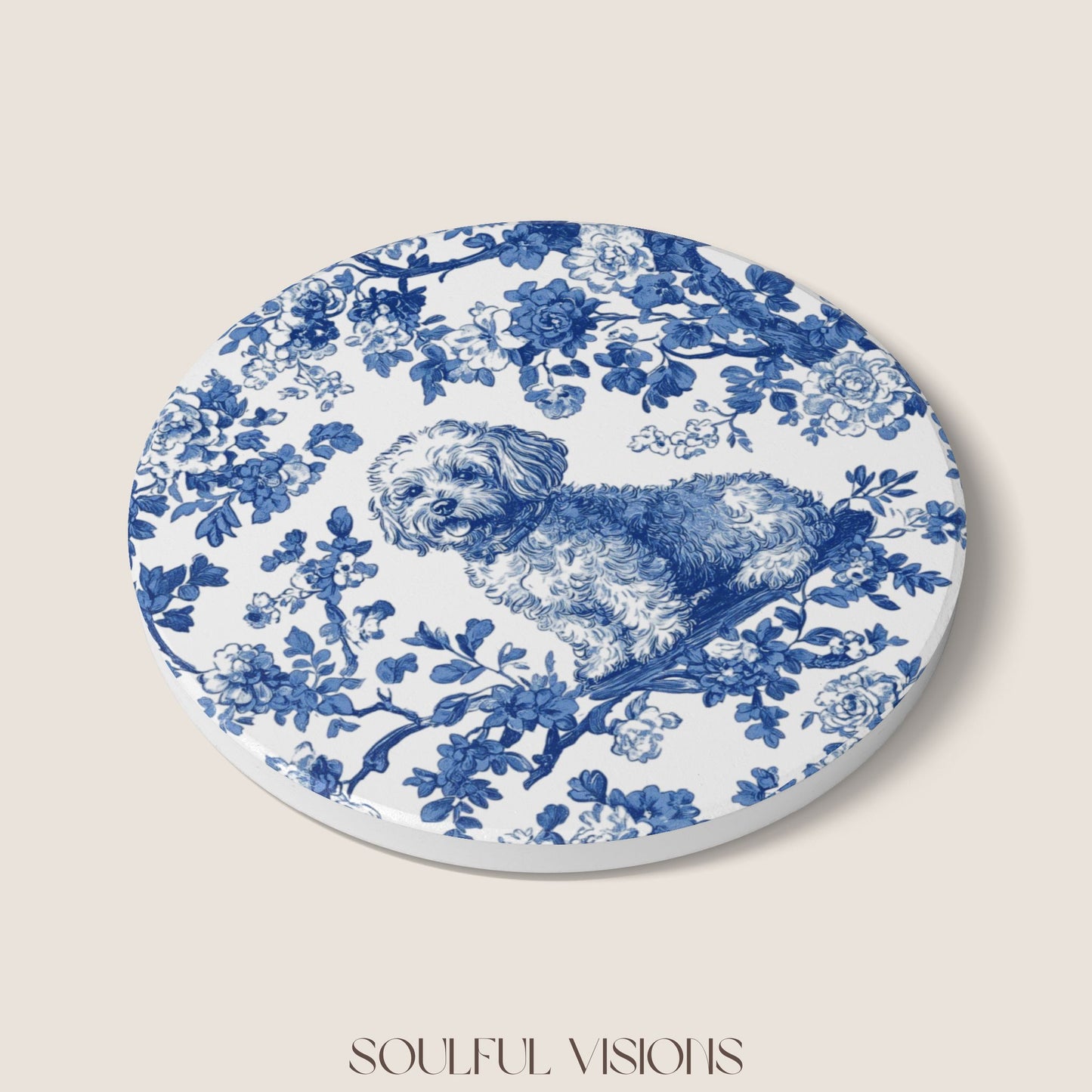 Bichon Frise Ceramic Coaster French Toile