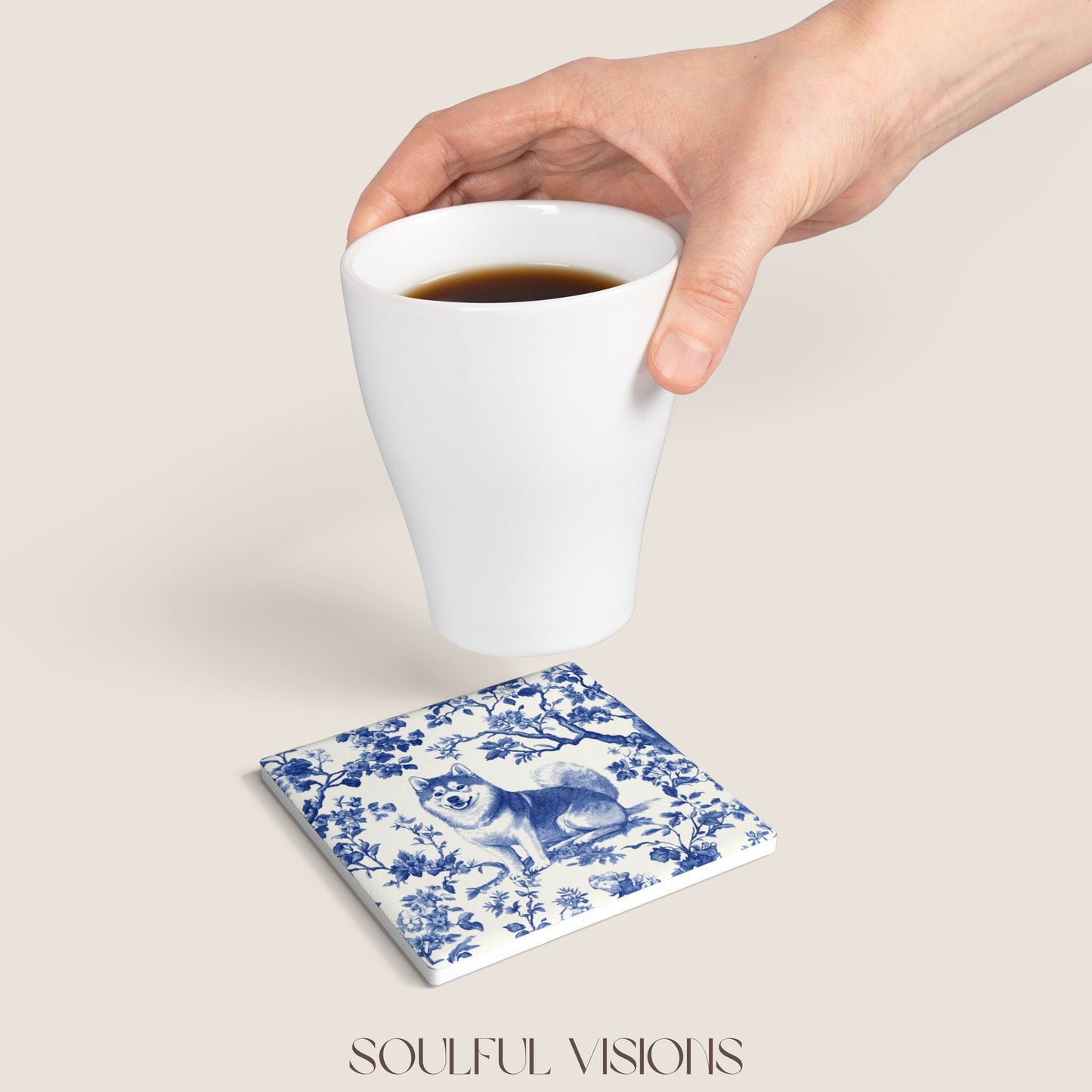 Shiba inu Ceramic Coaster French Toile