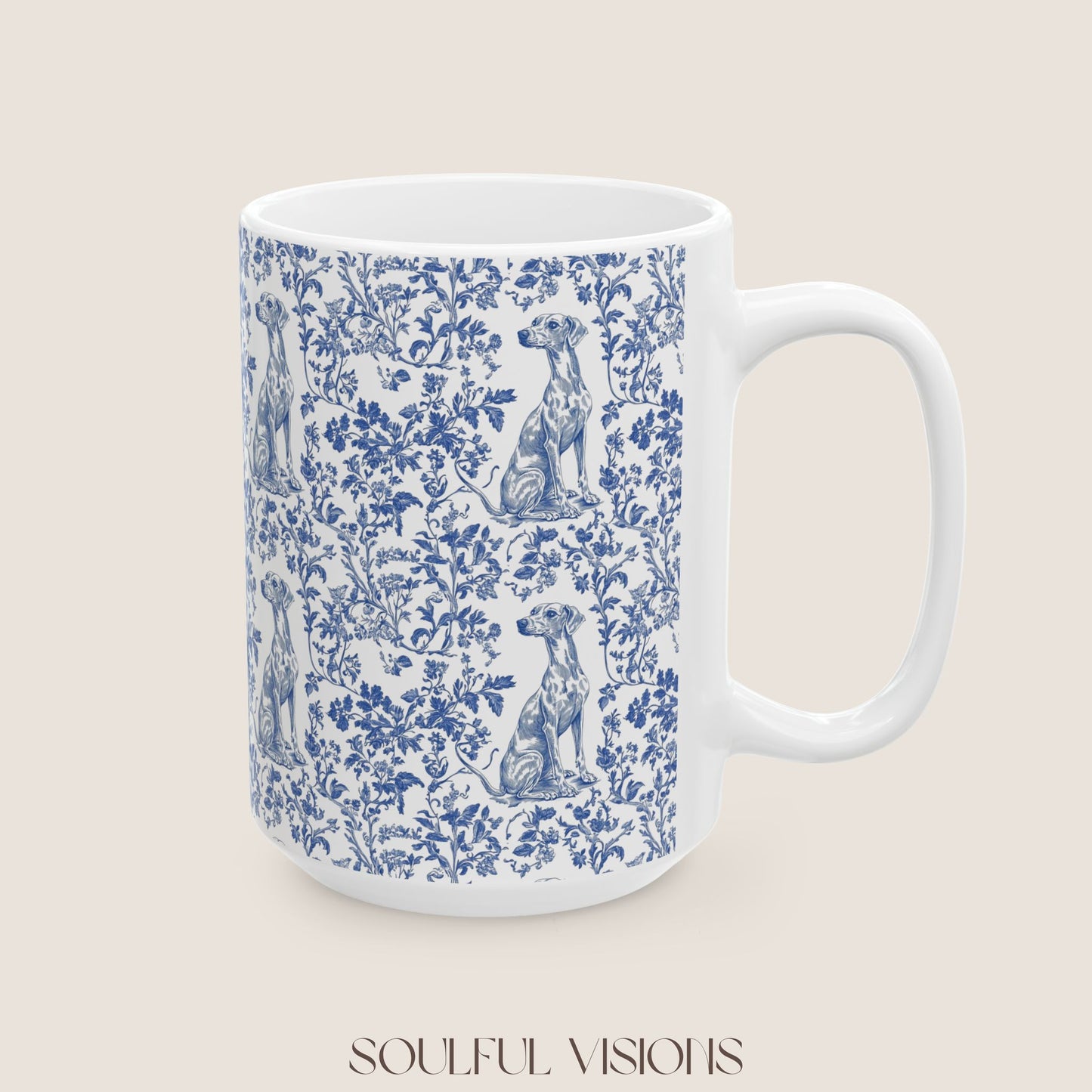 Whippet French Blue Toile De Jouy Mug