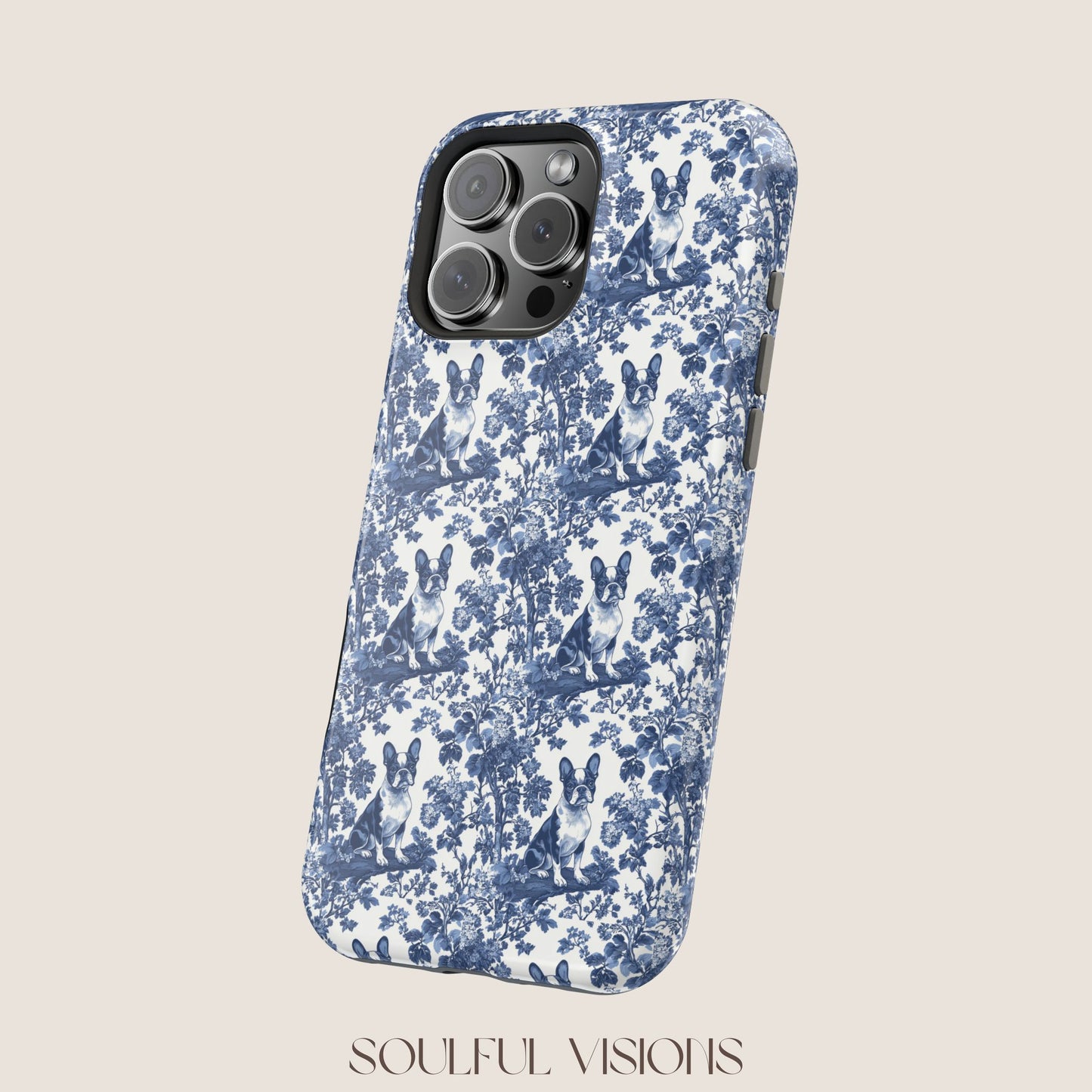 Boston Terrier Toile De Jouy Magnetic Phone Case