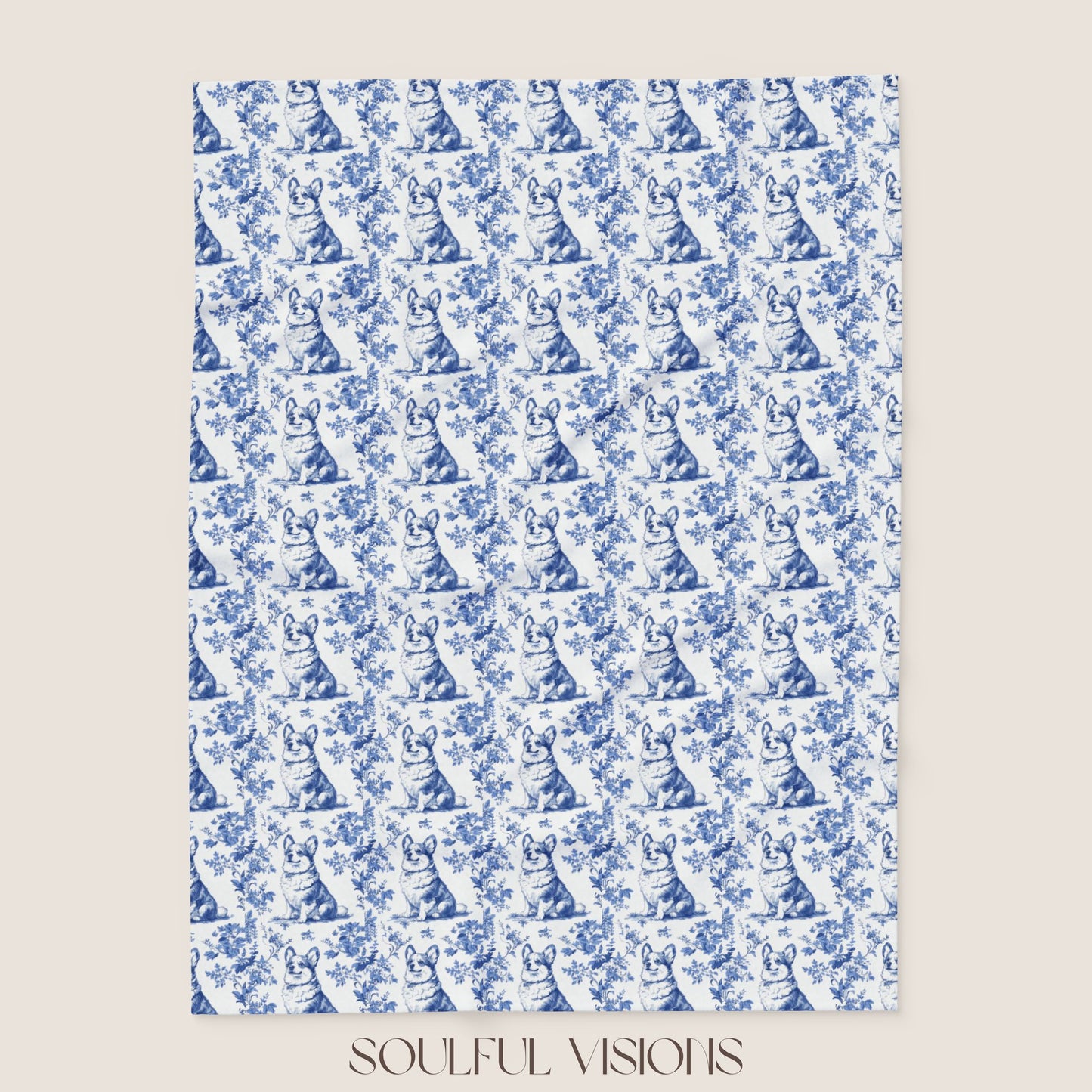 Corgi 2 French Toile De Jouy Blanket