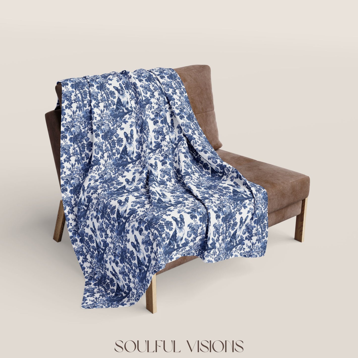 Boston Terrier French Toile De Jouy Blanket