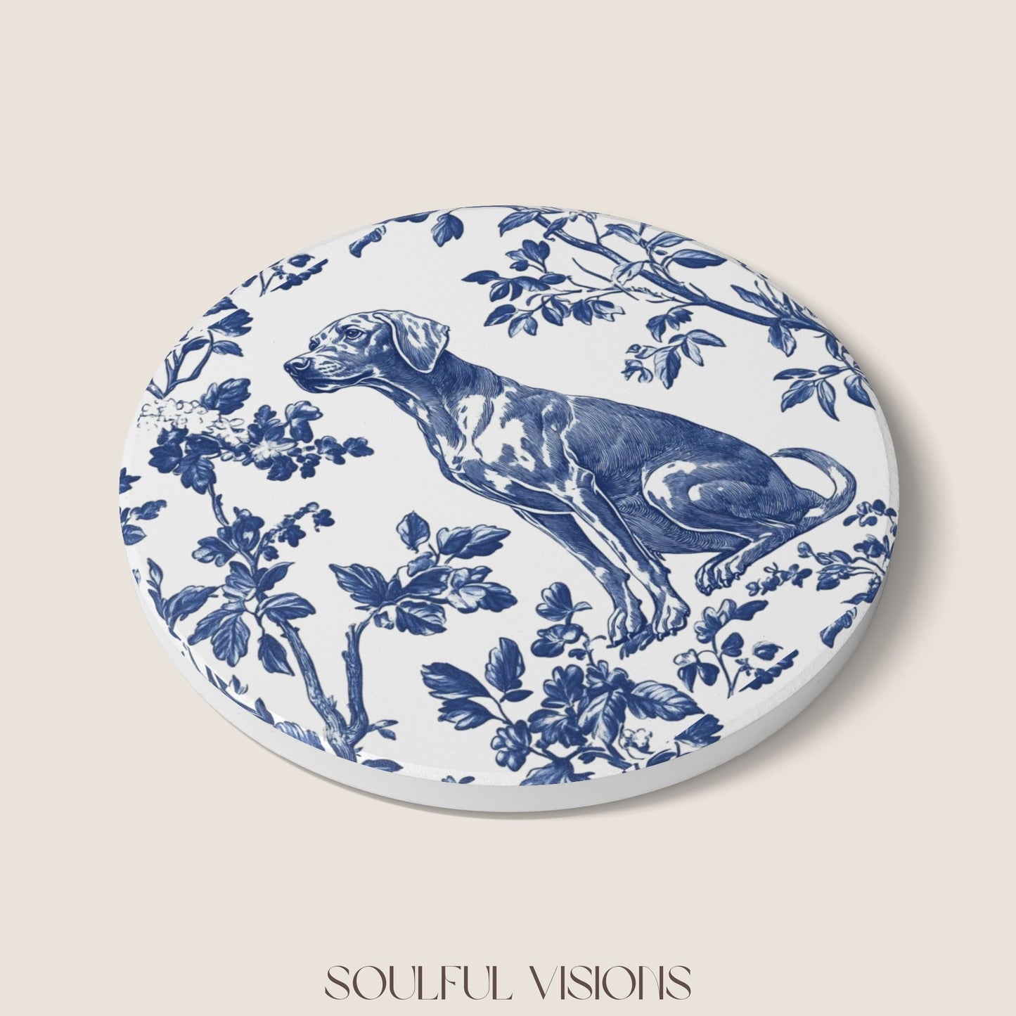 Vizsla Ceramic Coaster French Blue Toile