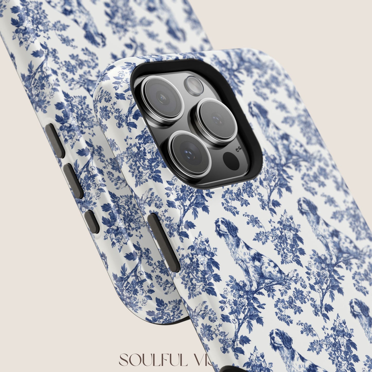 Brittany Spaniel Toile De Jouy Magnetic Phone Case