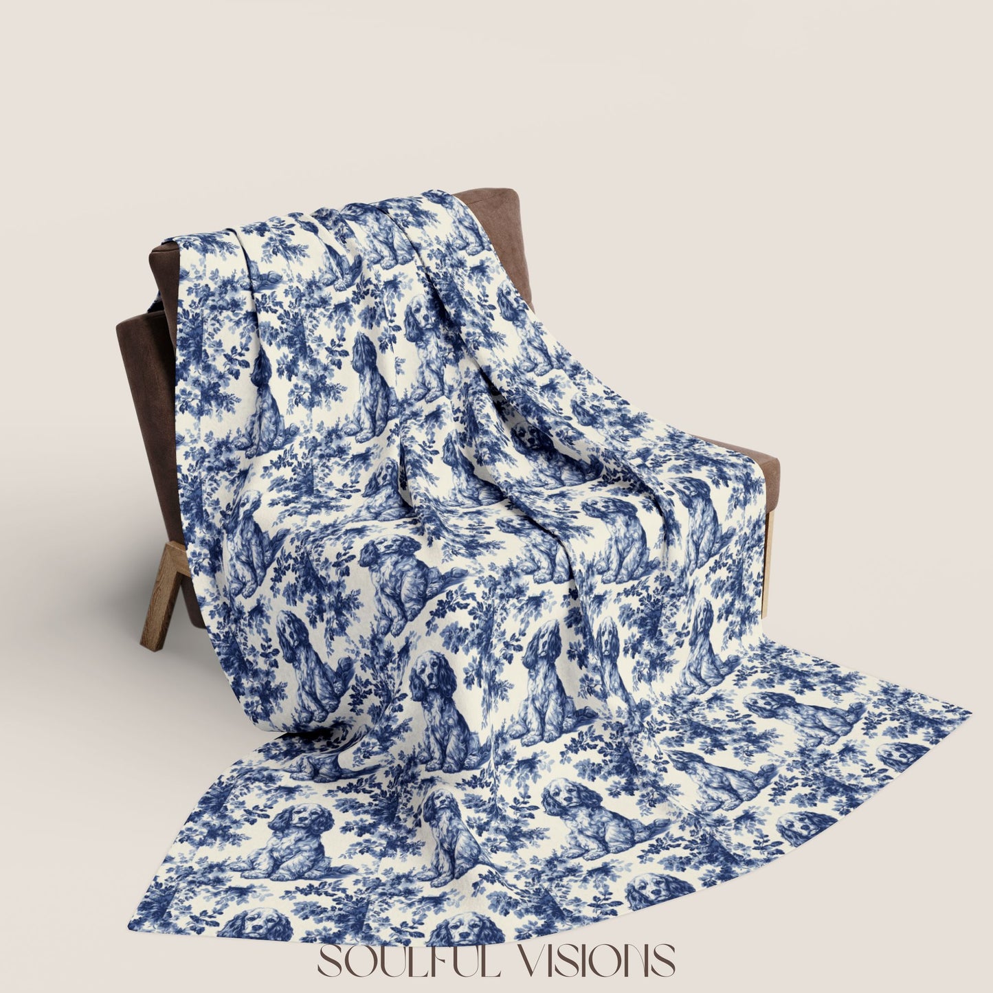 Cocker Spaniel 2 French Toile De Jouy Blanket