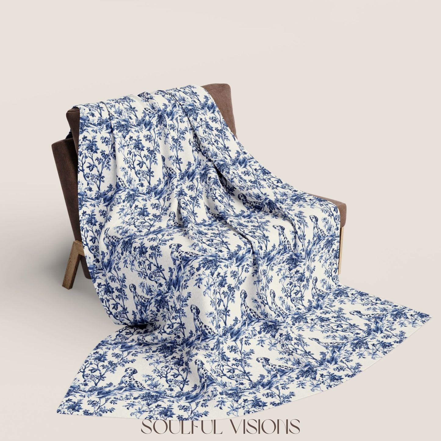 Dalmatian French Toile De Jouy Blanket