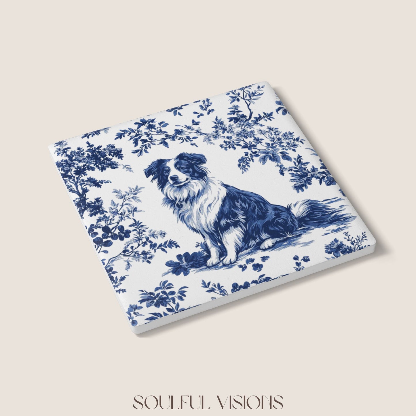 Australian Shepherd Ceramic Coaster French Toile