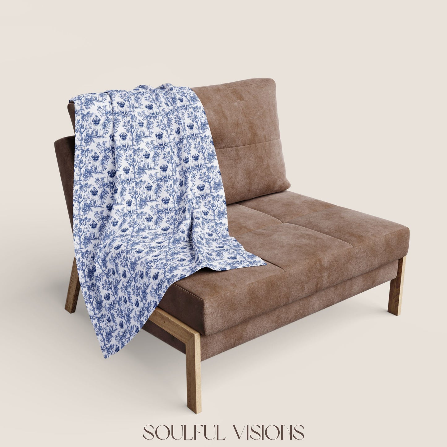 Pug 2 Toile French Toile De Jouy Blanket