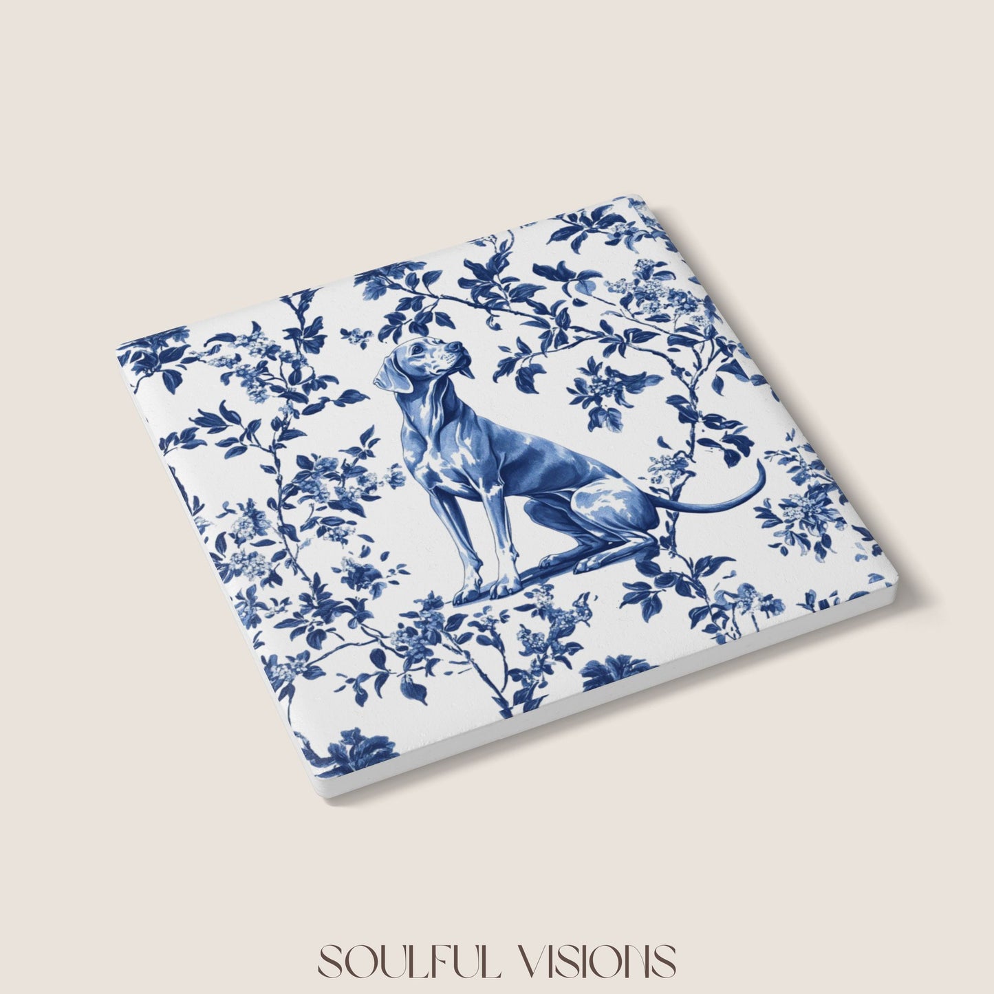 Weimaraner Ceramic Coaster French Toile