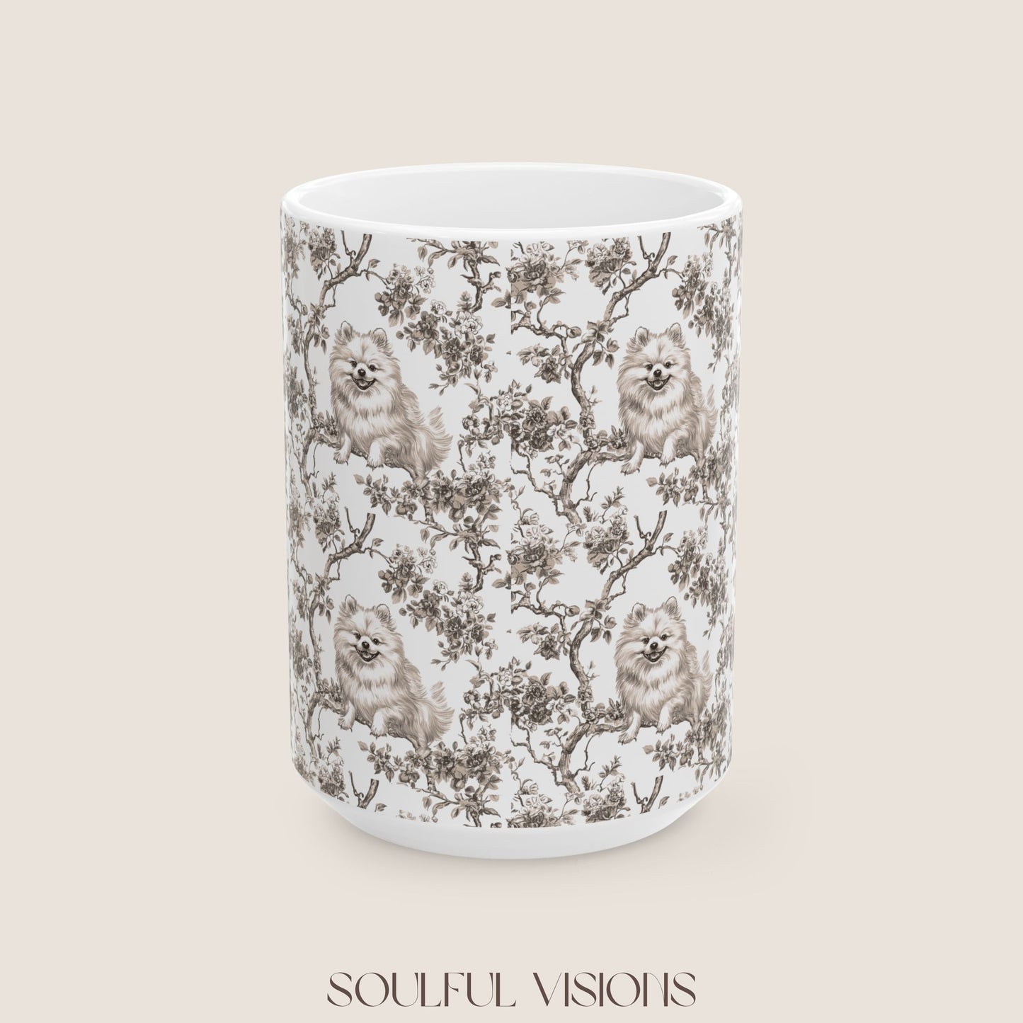 Pomeranian Toile De Jouy Mug