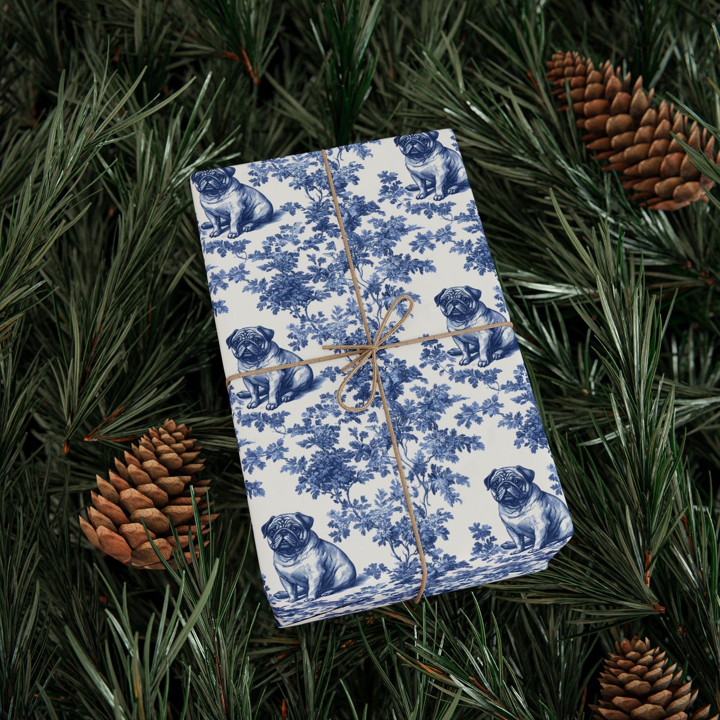 Pug French Toile De Jouy Wrapping Paper