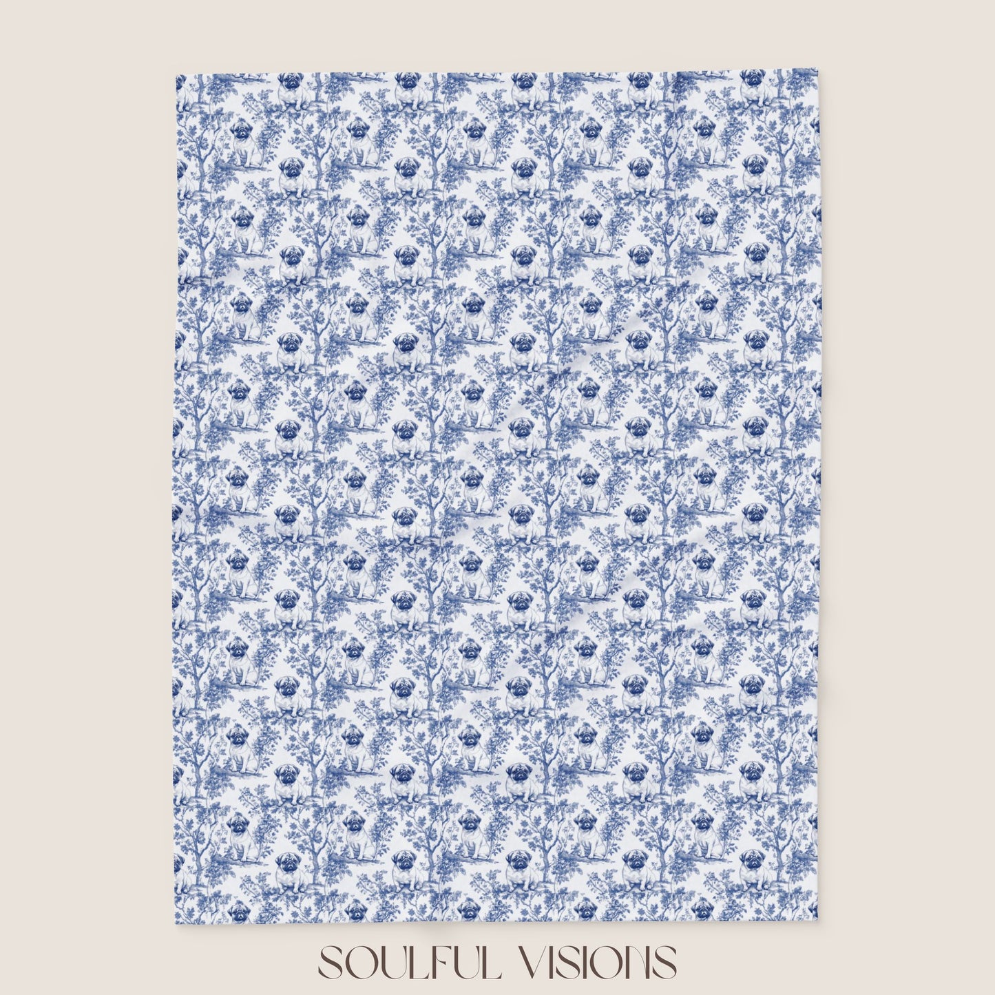 Pug 2 Toile French Toile De Jouy Blanket