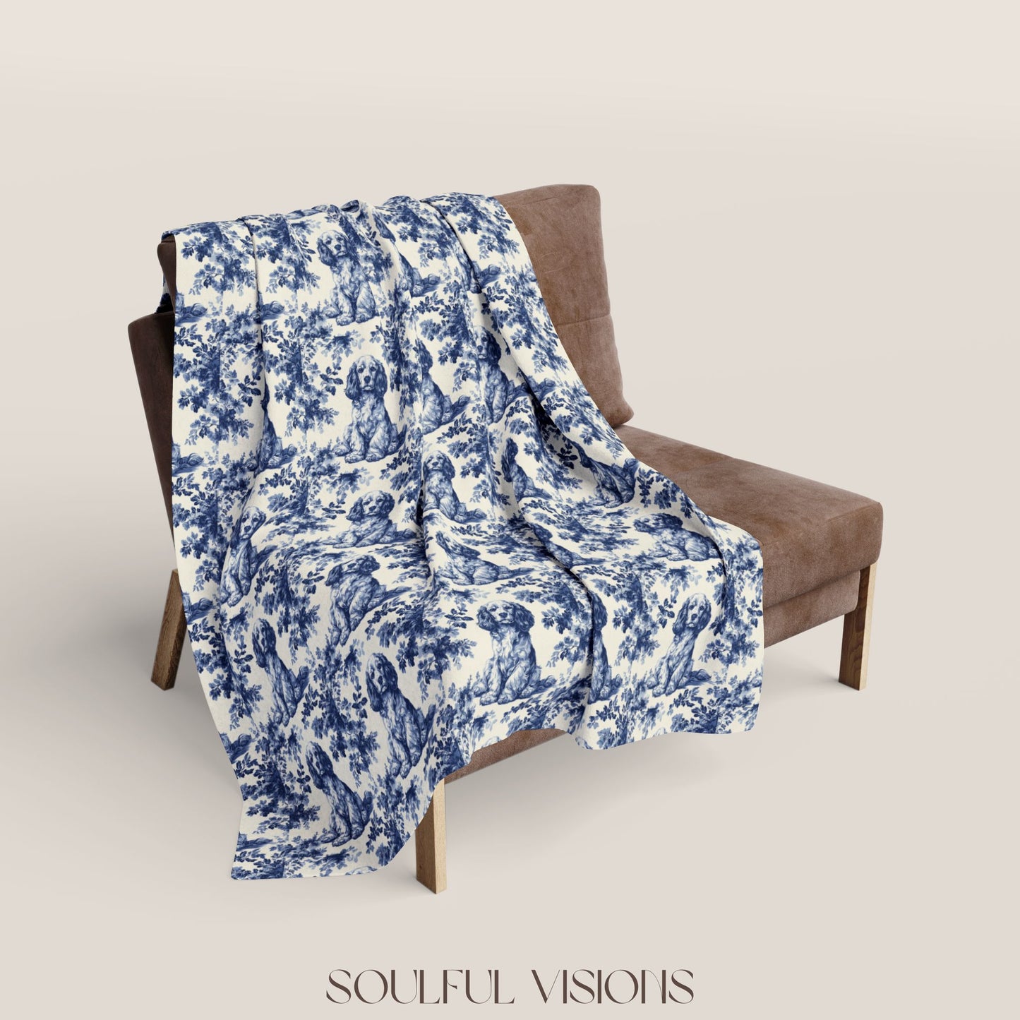 Cocker Spaniel 2 French Toile De Jouy Blanket