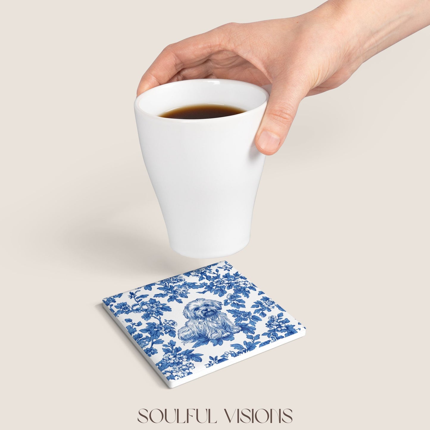 Havanese Ceramic Coaster French Blue Toile
