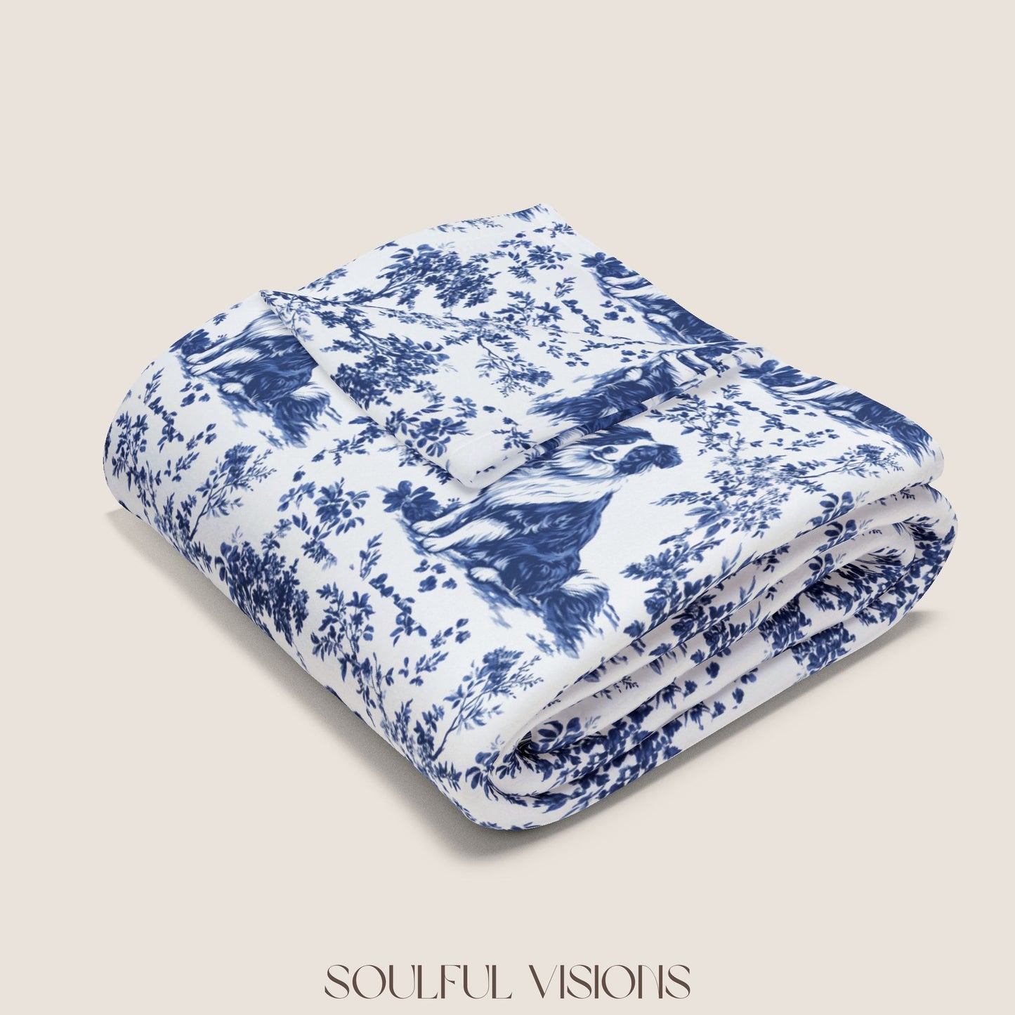 Australian Shepherd French Toile De Jouy Blanket