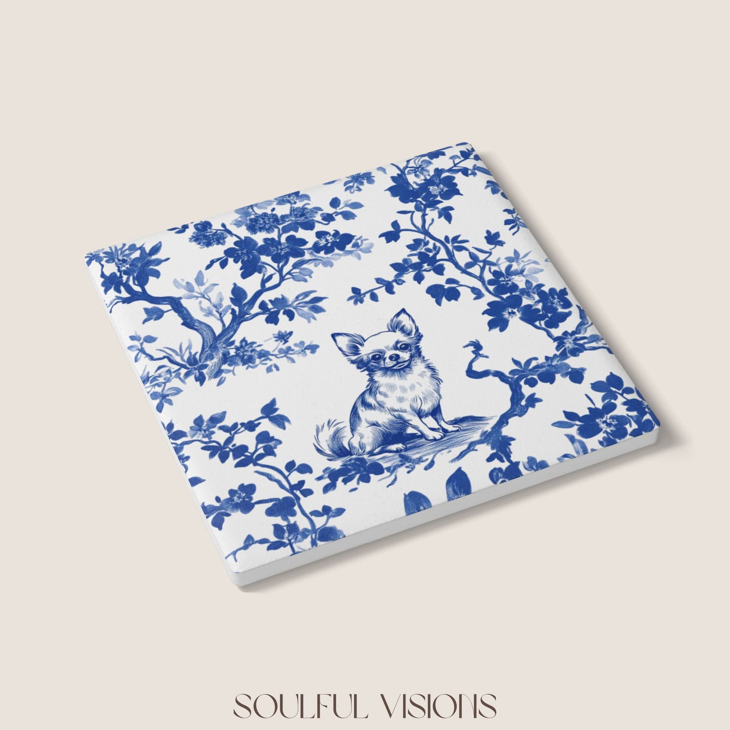 Chihuahua Ceramic Coaster French Toile
