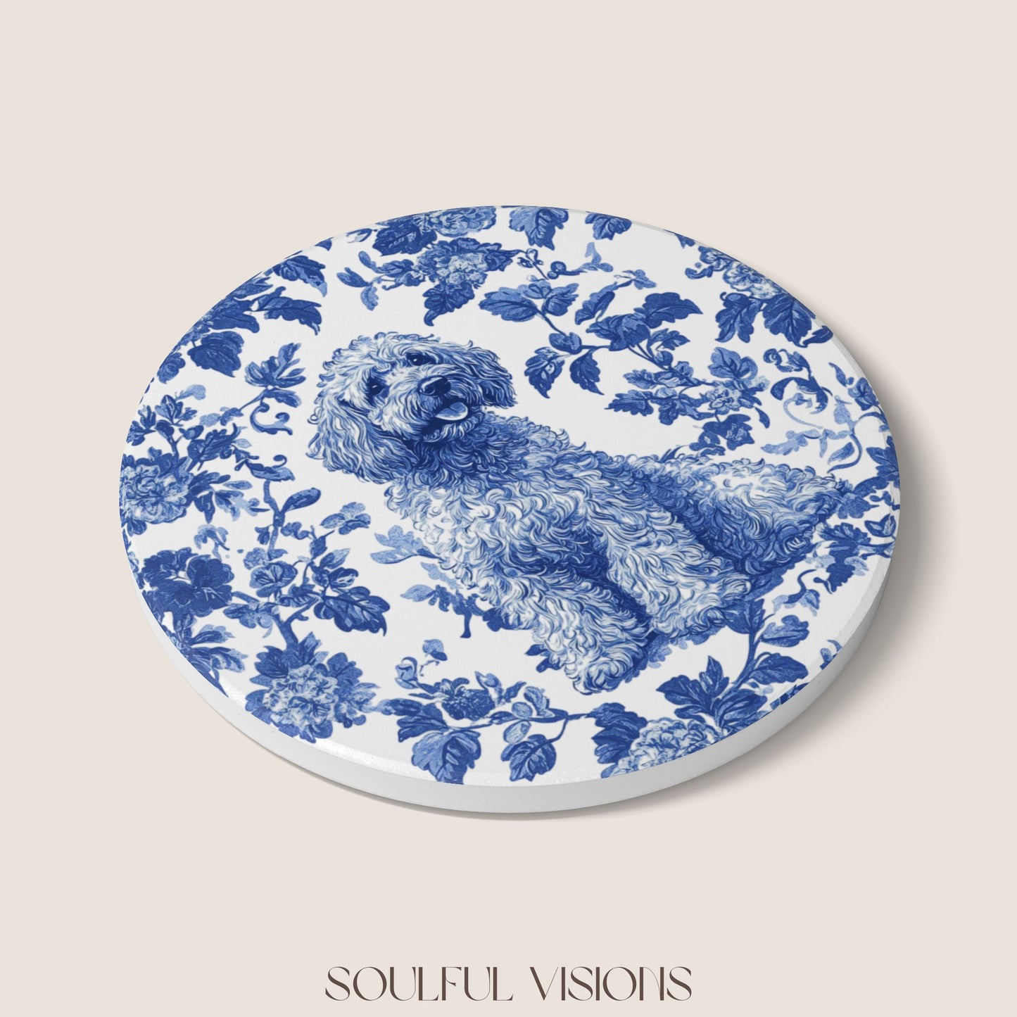 Labradoodle Ceramic Coaster French Toile