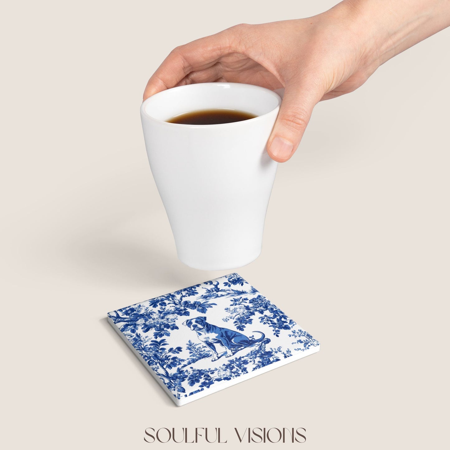 Pitbull Ceramic Coaster French Toile