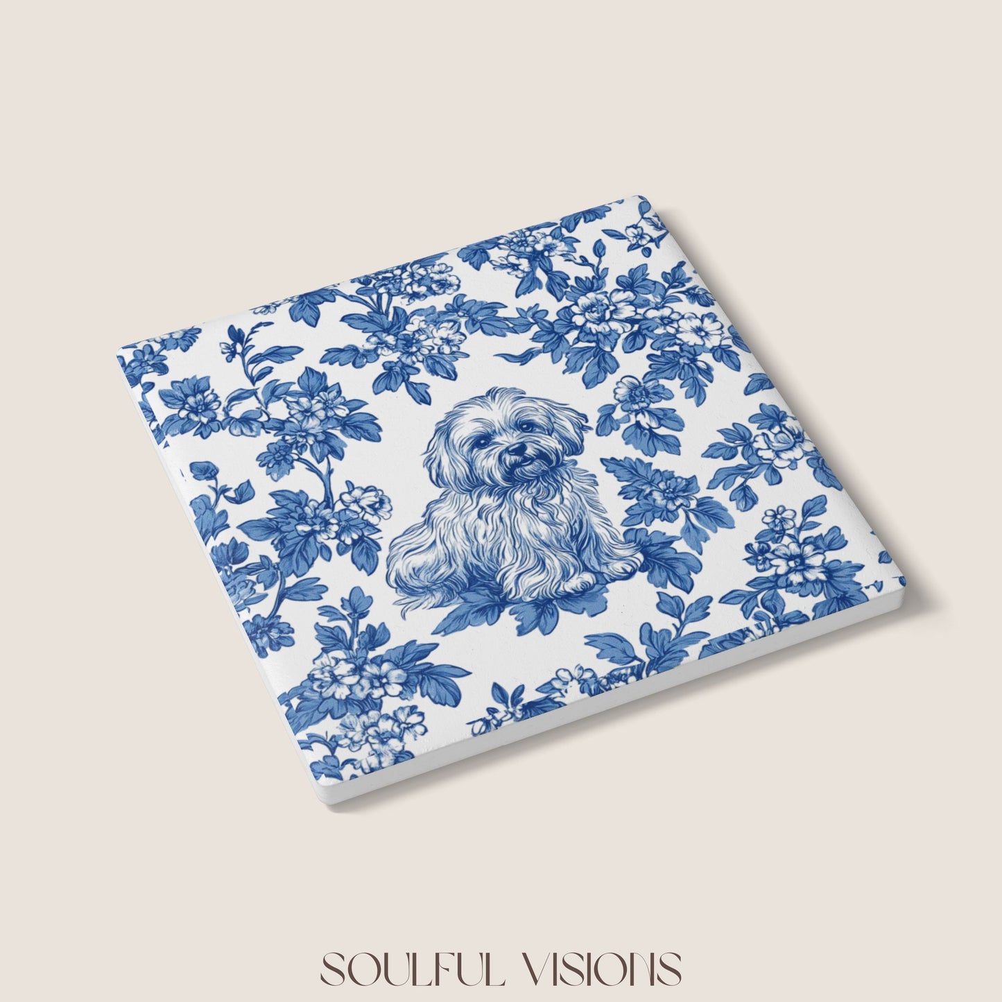Havanese Ceramic Coaster French Blue Toile