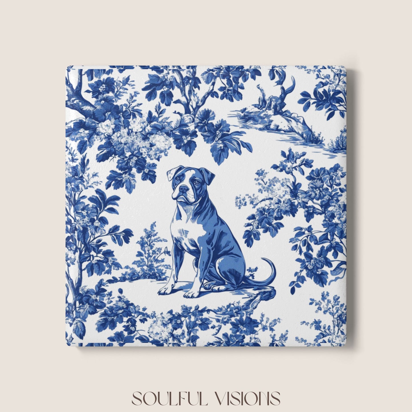 Pitbull Ceramic Coaster French Toile