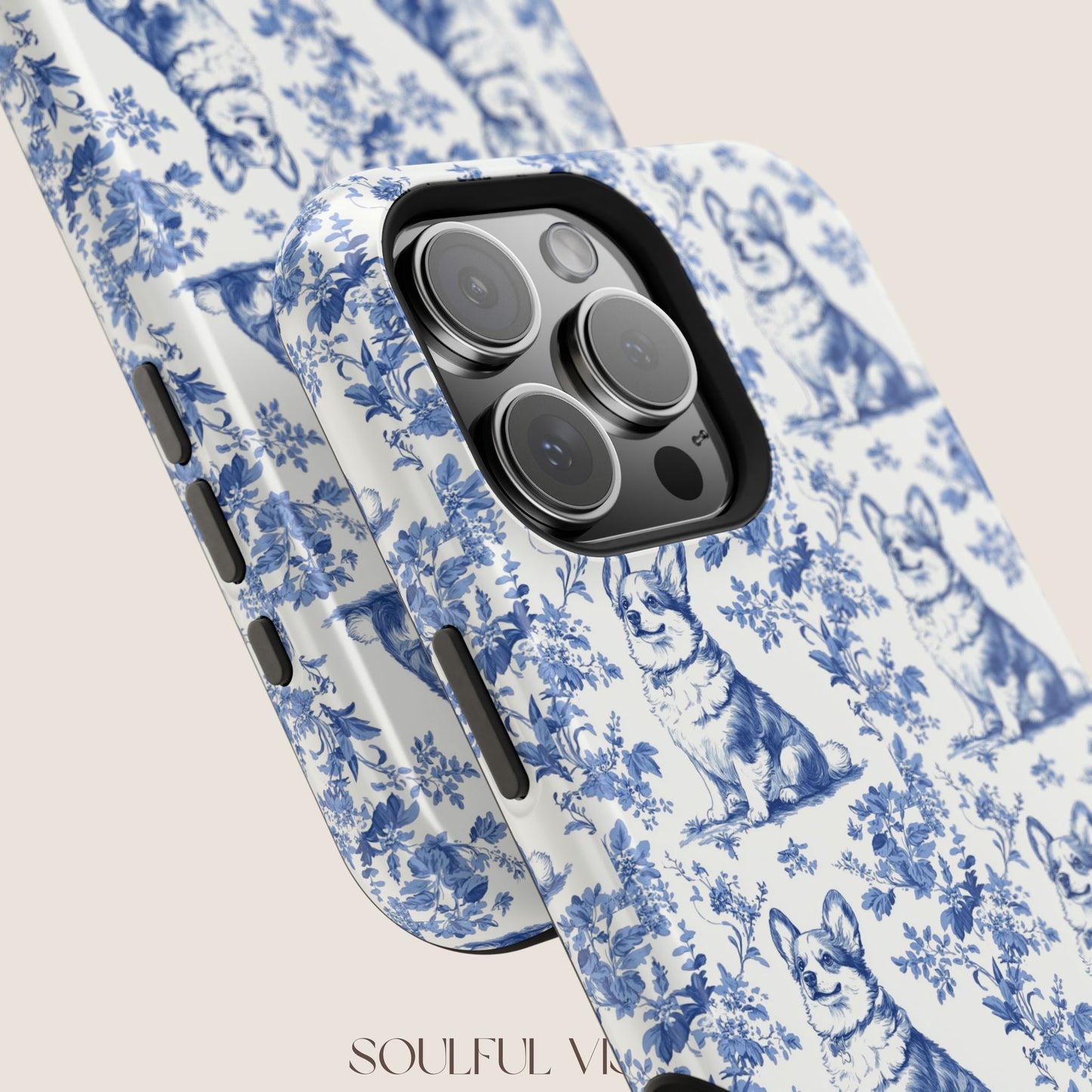 Corgi Toile De Jouy Magnetic Phone Case