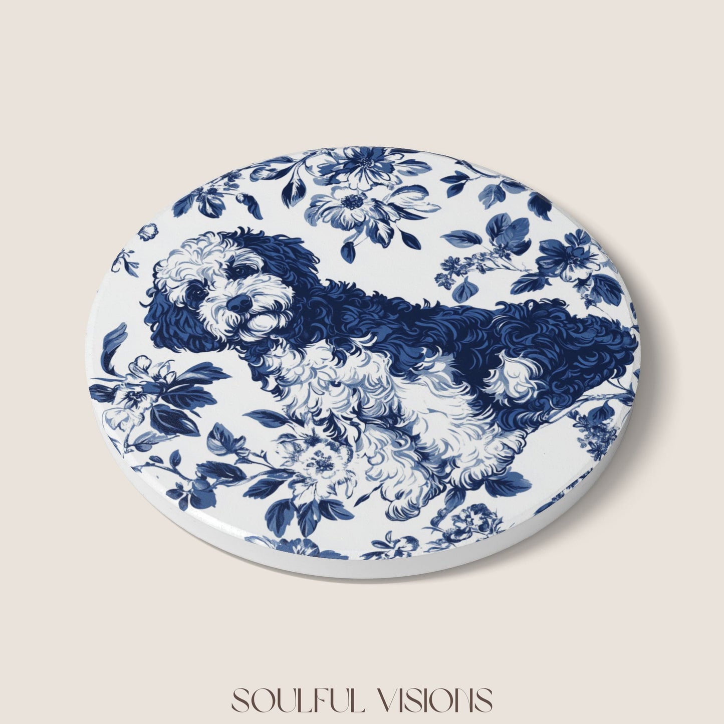 Bernedoodle Ceramic Coaster French Toile