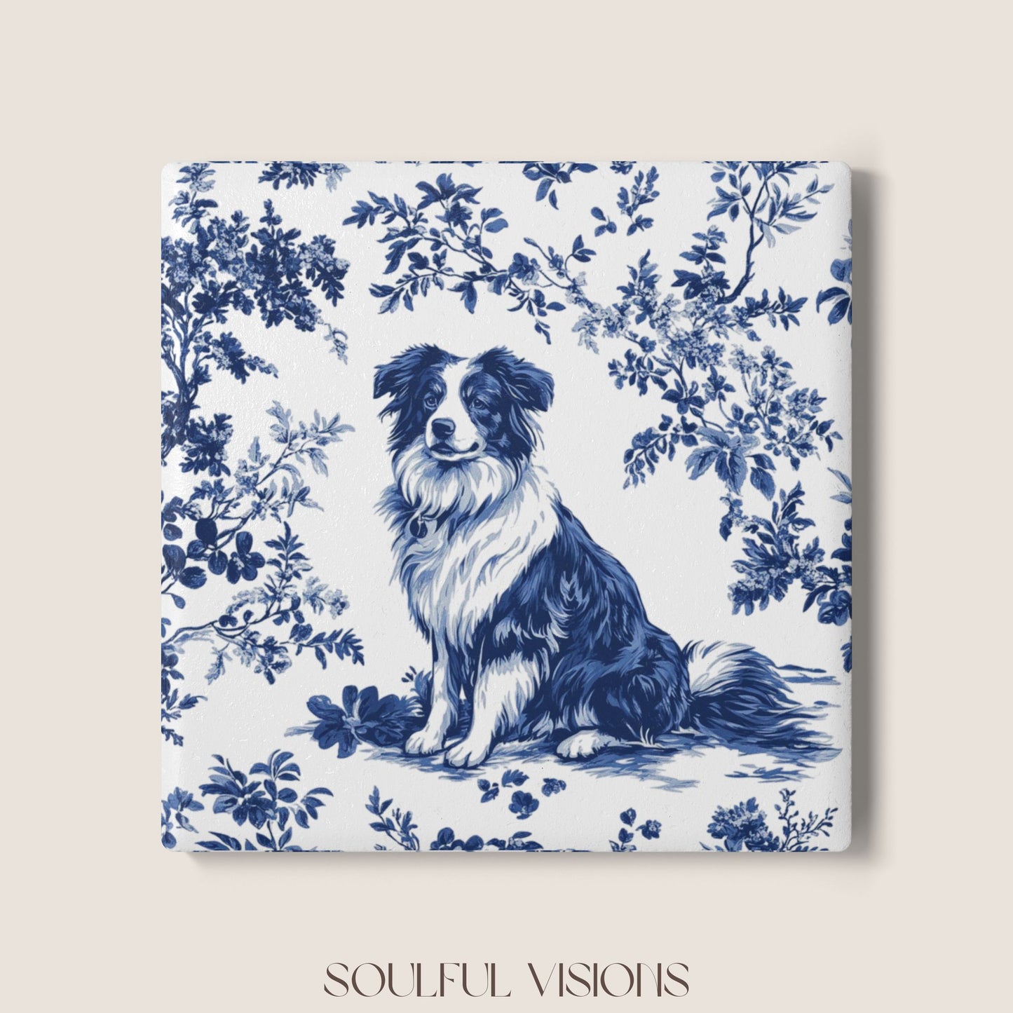Australian Shepherd Ceramic Coaster French Toile