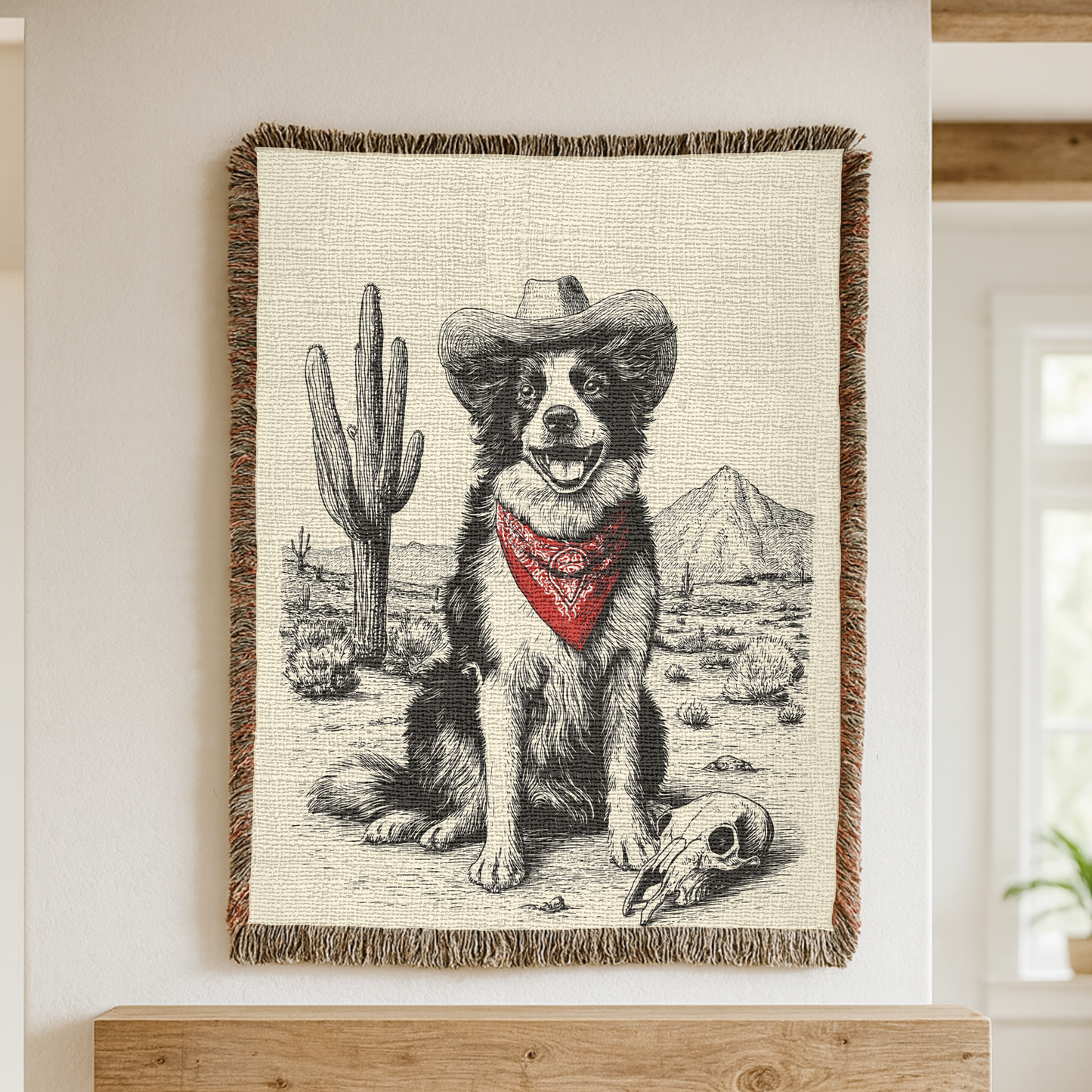 Border Collie Western Woven Blanket