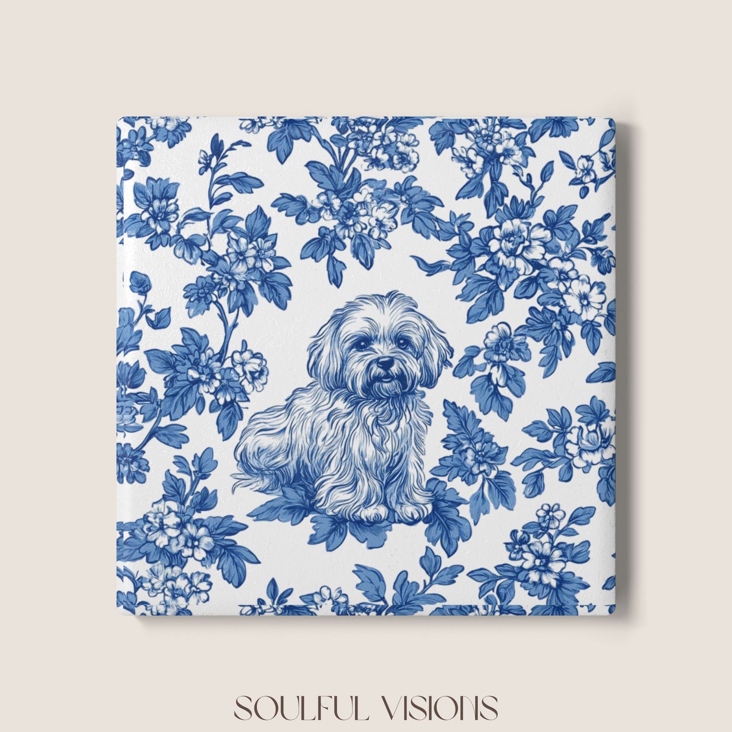 Havanese Ceramic Coaster French Blue Toile