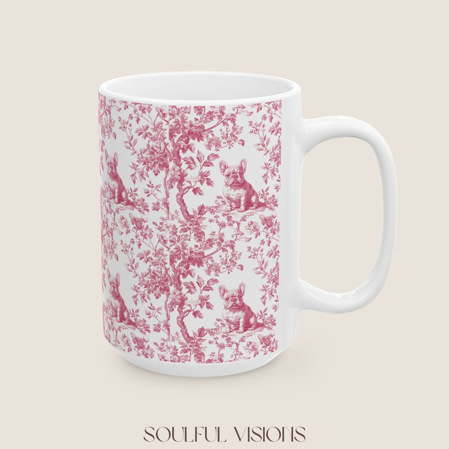 French Bulldog Pink French Toile De Jouy Mug