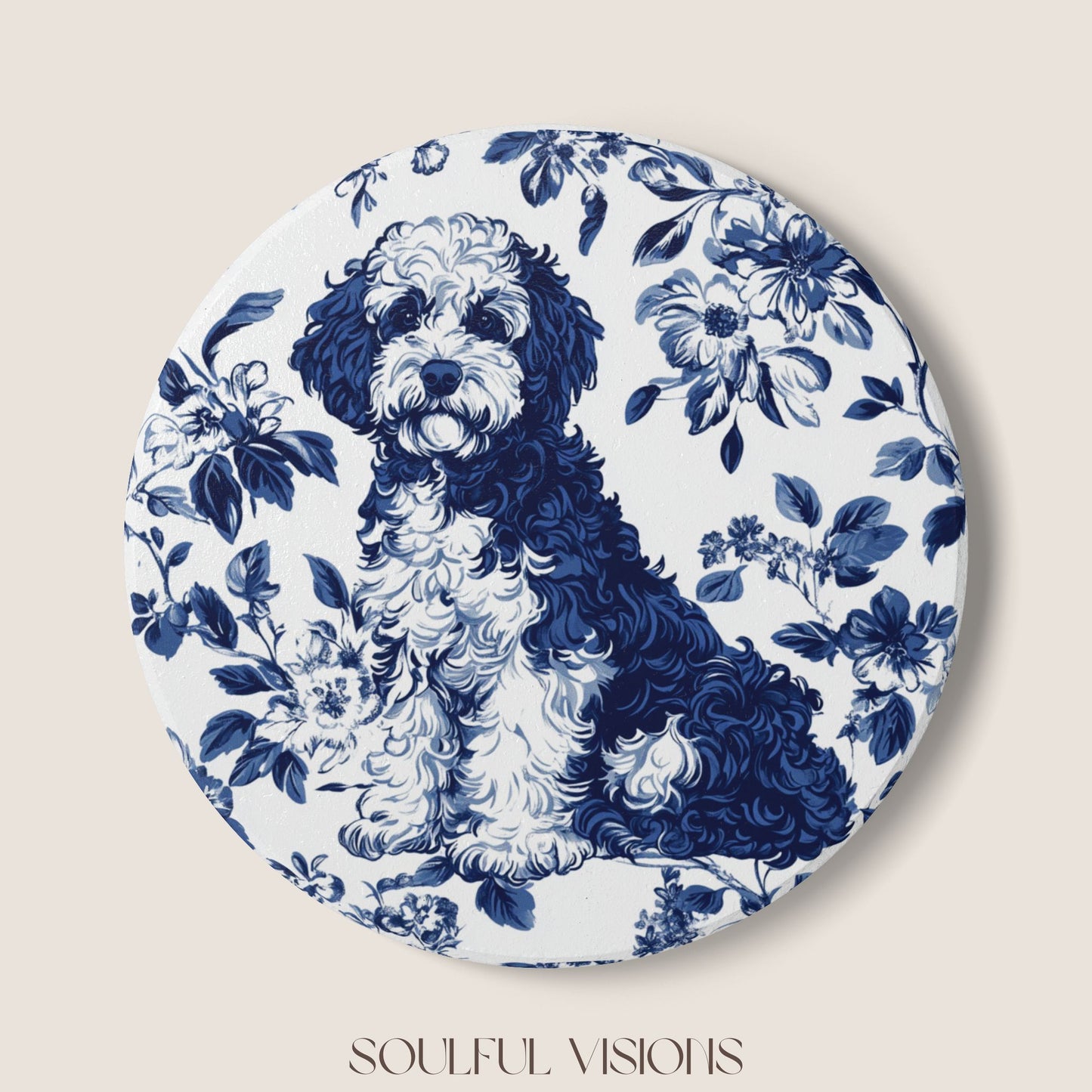 Bernedoodle Ceramic Coaster French Toile