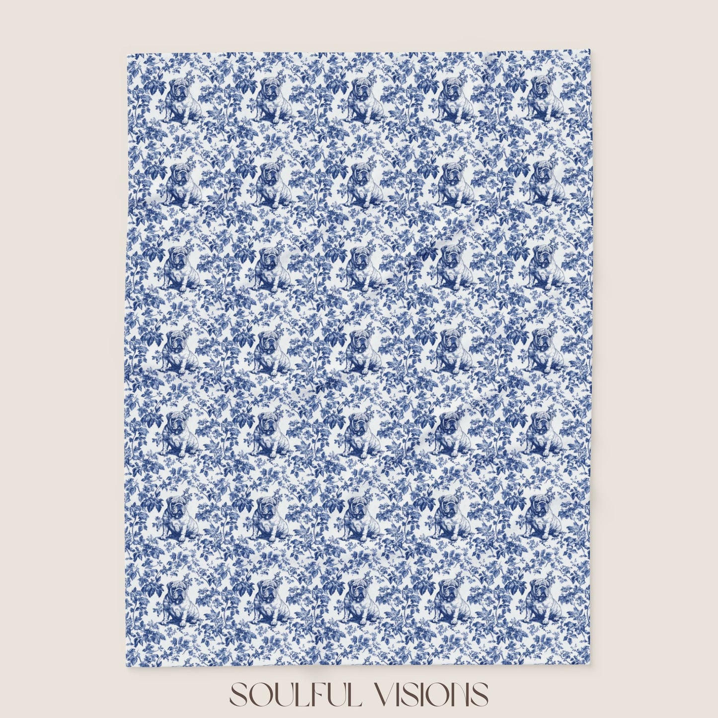 English Bulldog French Toile De Jouy Blanket