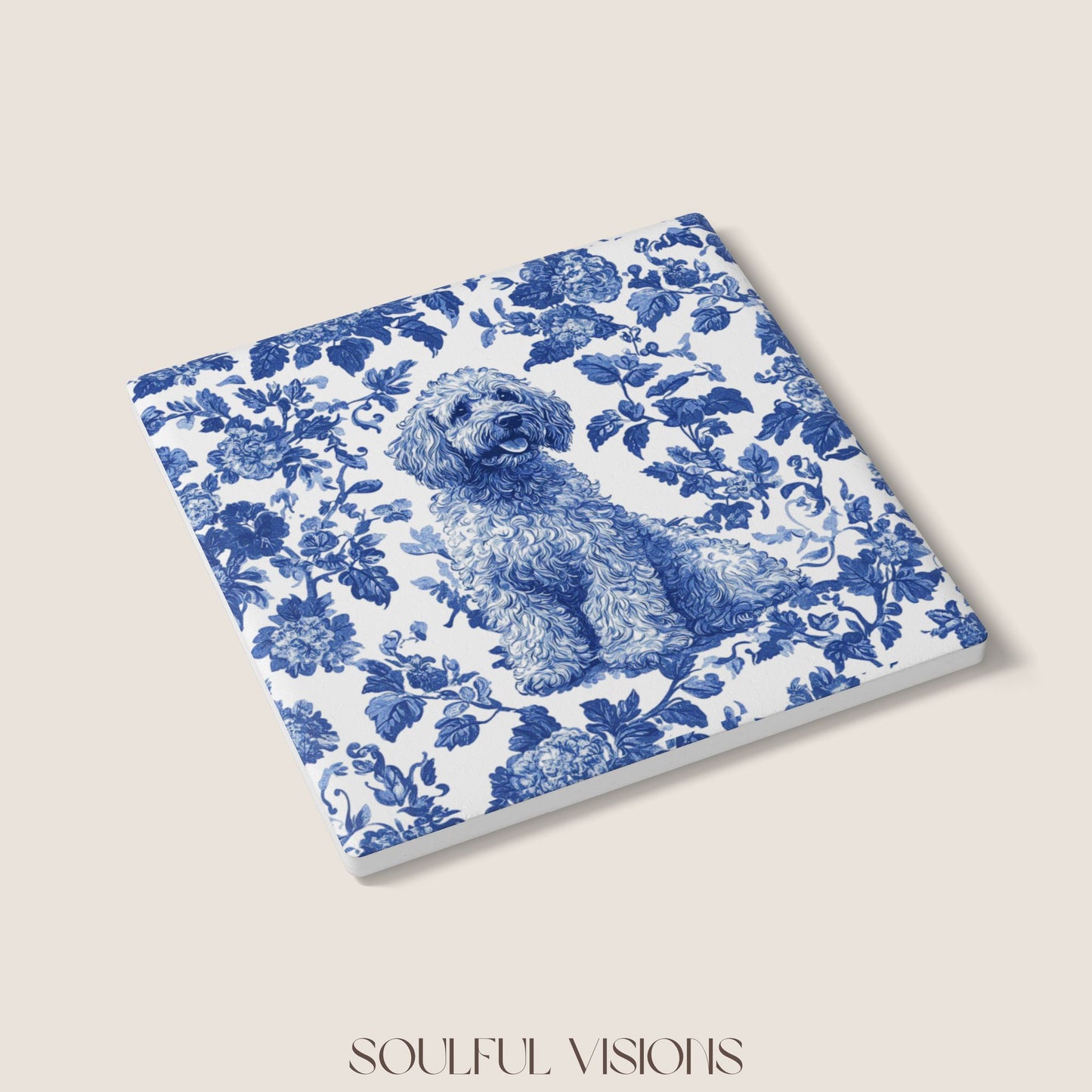 Labradoodle Ceramic Coaster French Toile